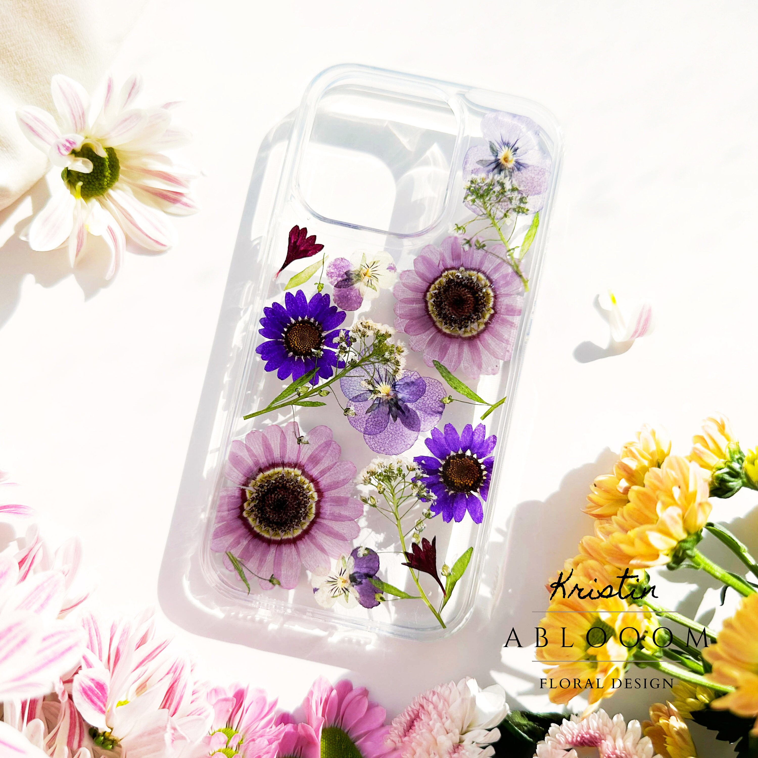 Custodia per telefono con veri fiori pressati per iPhone 15 14 13 12 11 Pro Max SE XR, custodia per Samsung Galaxy S23 Ultra A32, custodia per Google