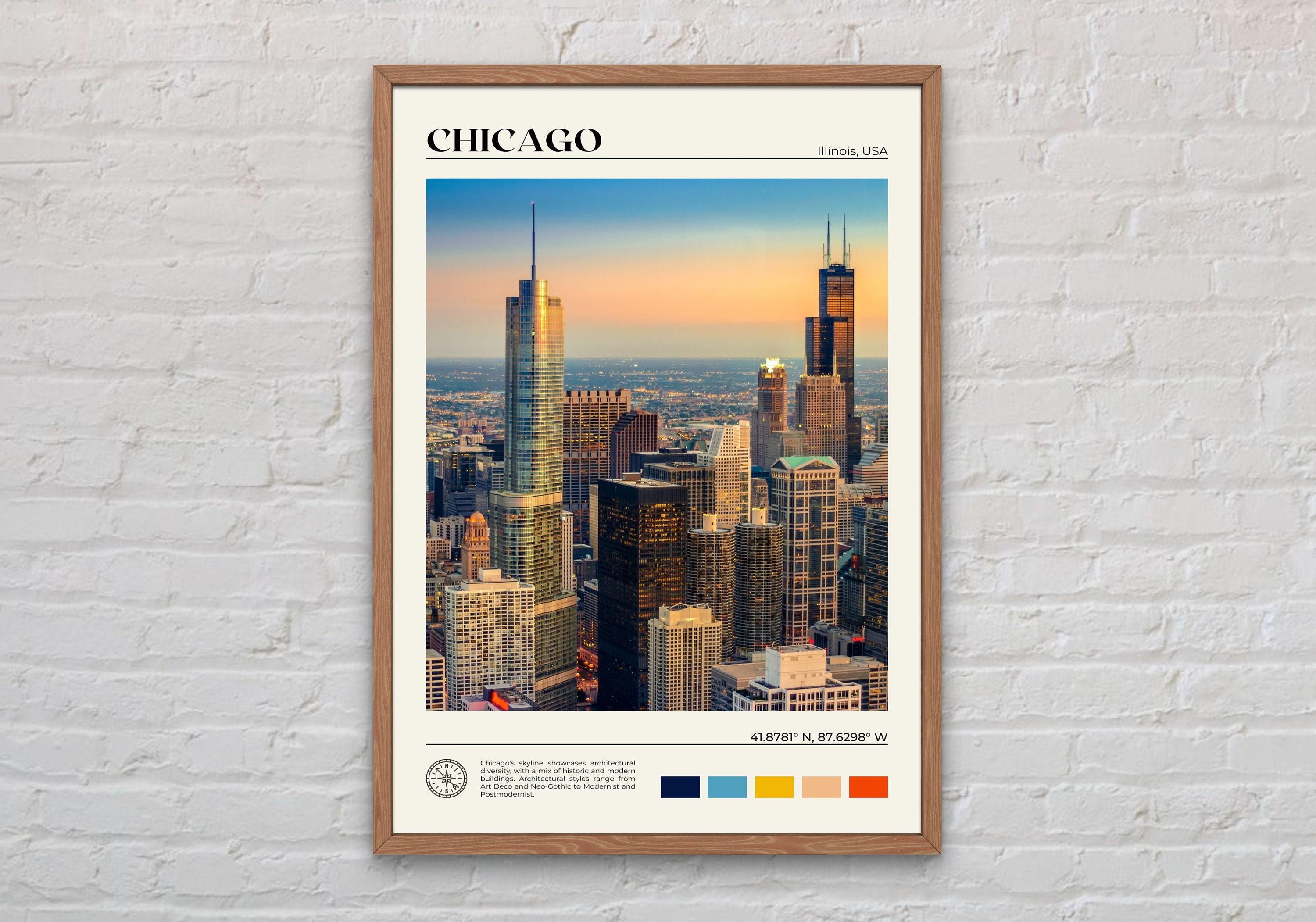 Foto reale, stampa di Chicago, arte murale di Chicago, poster di Chicago, foto di Chicago, stampa di poster di Chicago, decorazione murale di Chicago,