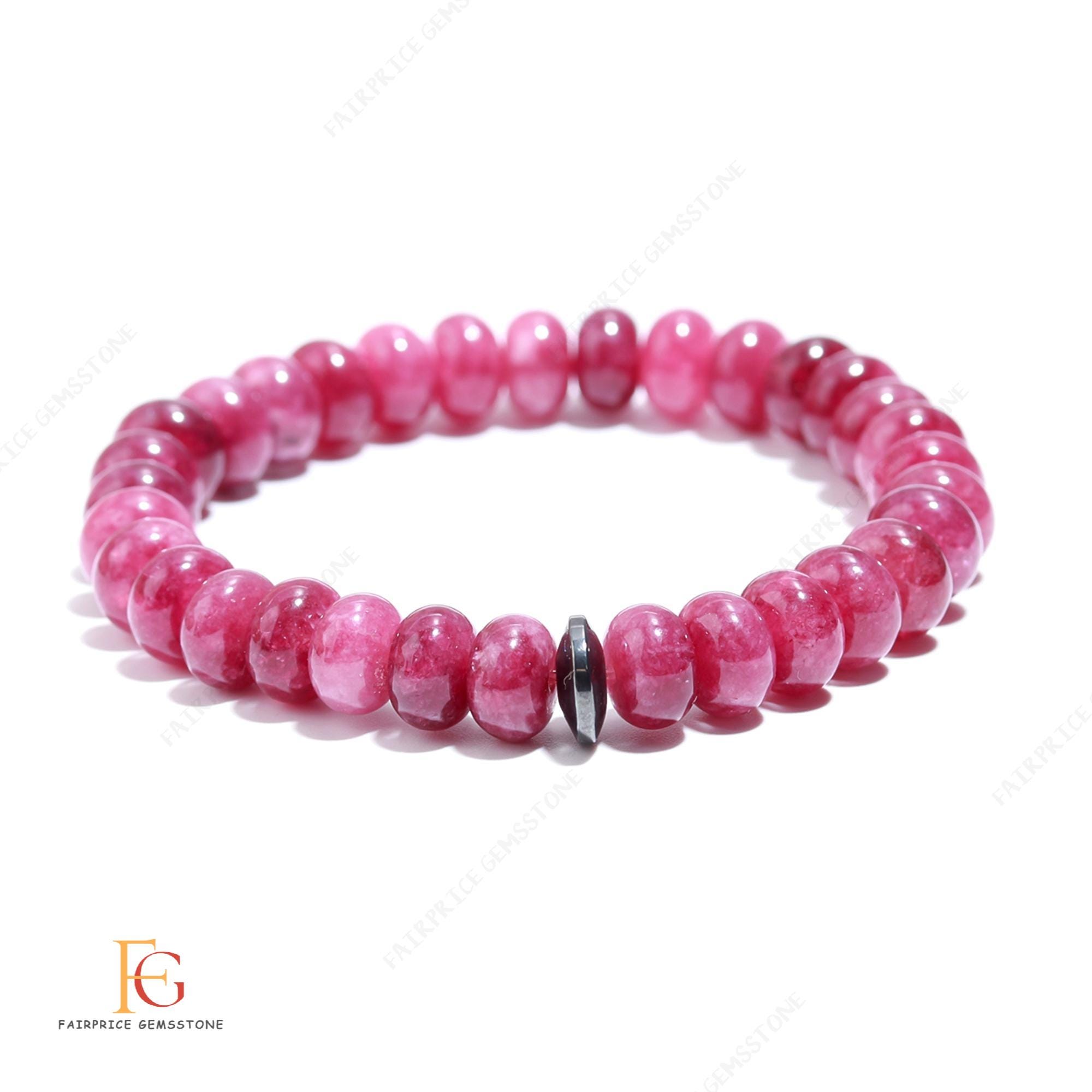 Bracciale con perline di quarzo tormalina rosa AAA+, bracciale con perline rondelle lisce, bracciale con perline da 8 mm, bracciale estensibile