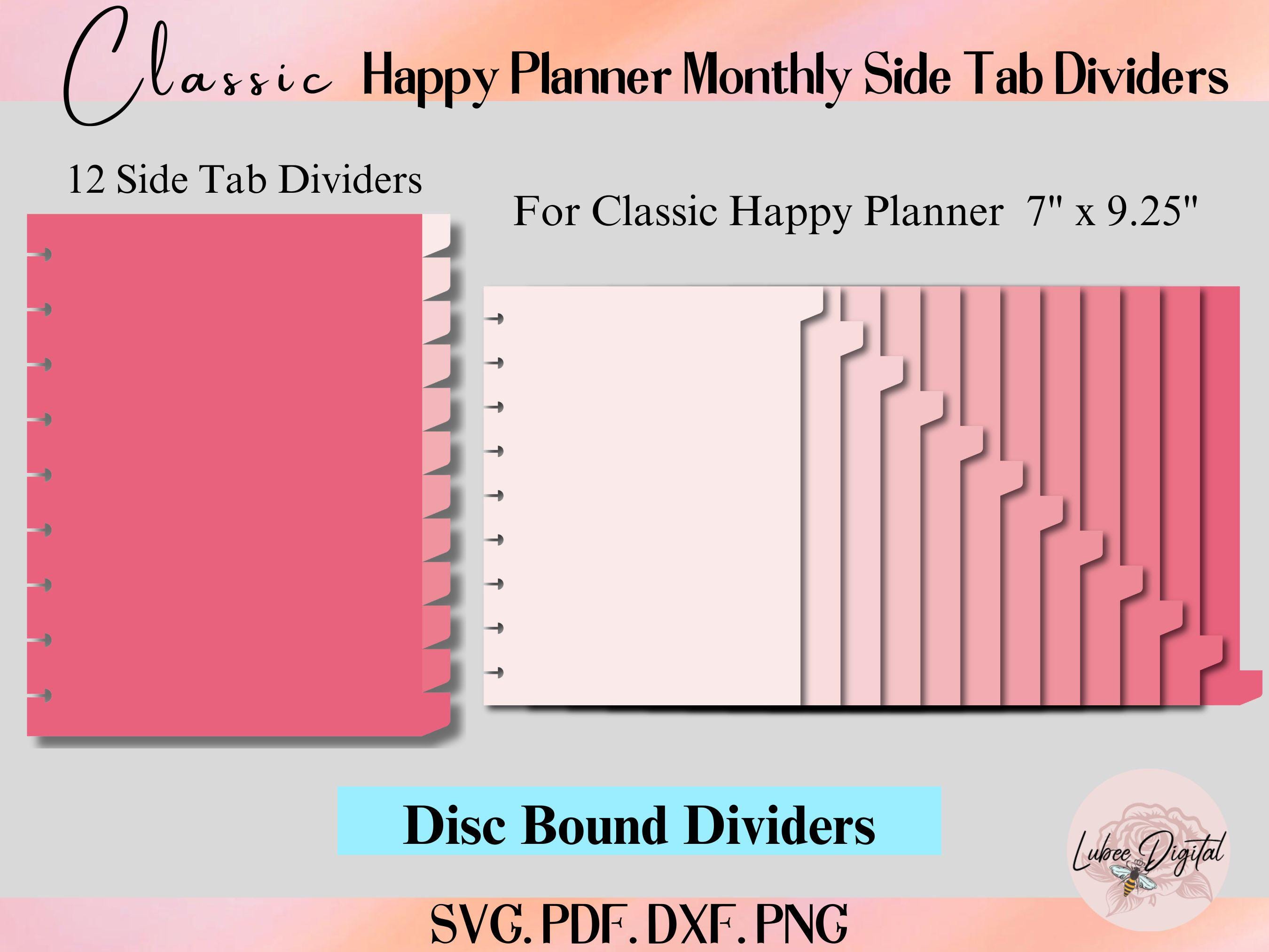 Modello di divisore per diario classico Happy Planner con rilegatura a disco da 12 mesi, divisori per raccoglitori, divisore con linguetta laterale pe