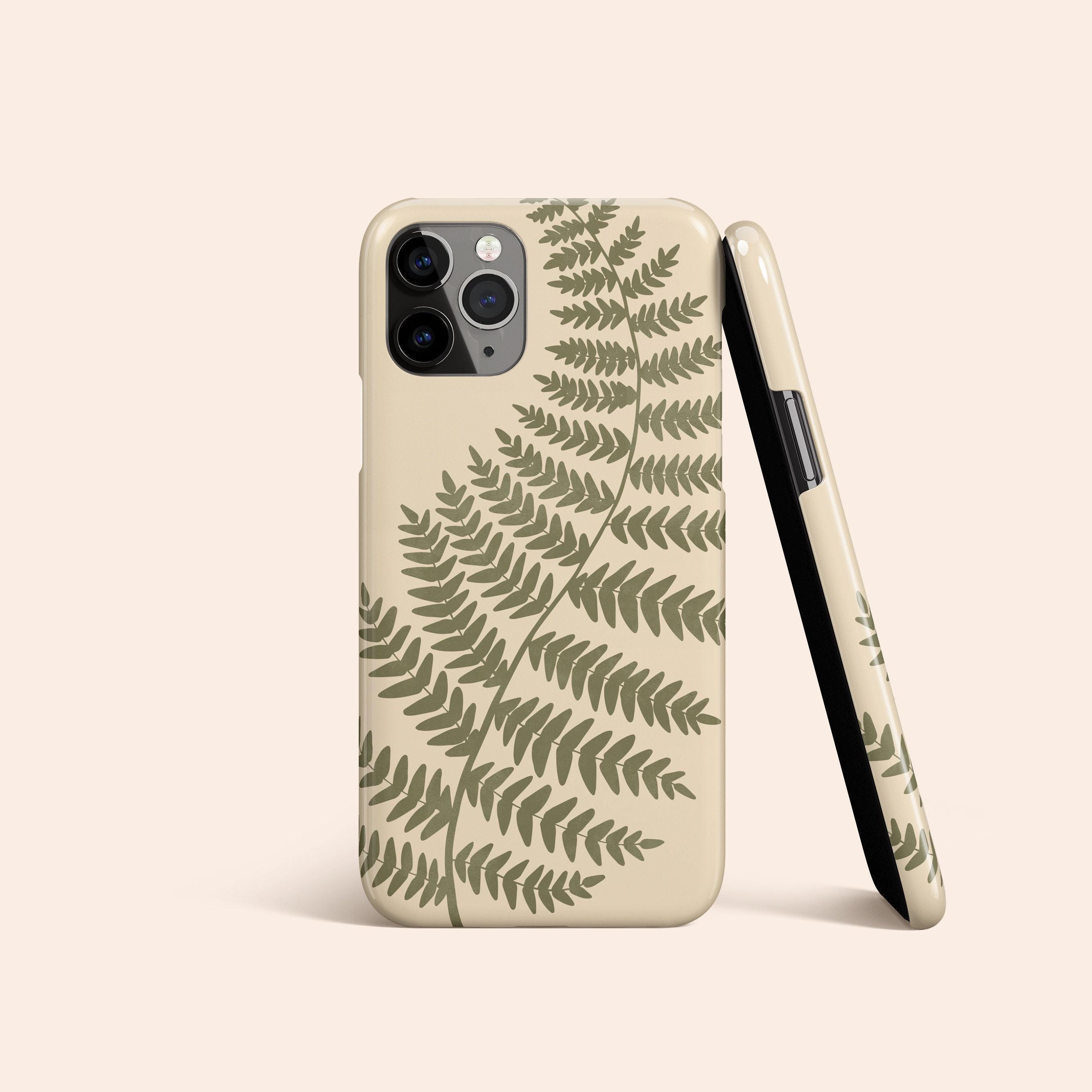 Custodia per telefono con motivo botanico a foglia di felce, custodia beige kaki per iPhone 13, custodia per iPhone 12, custodia per iPhone 11 Pro Max