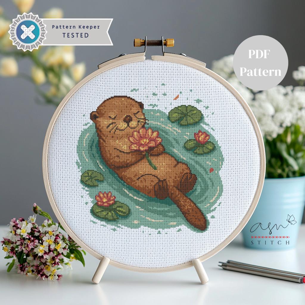 Punto croce Lontra, schema punto croce Lontra fiore, punto croce, punto croce, punto croce, kit punto croce, punto croce, schema punto croce PDF