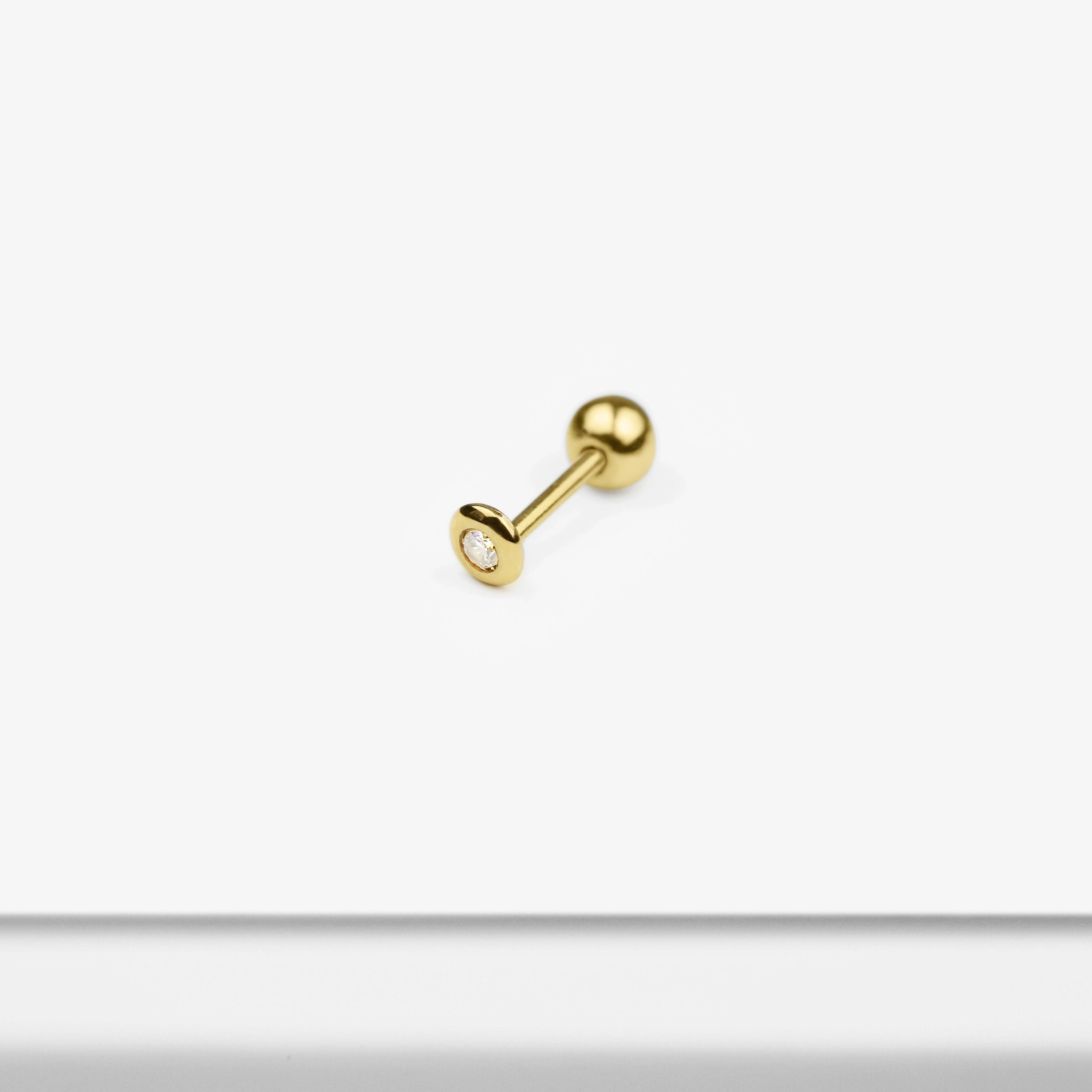 Orecchino a bottone in oro massiccio 14k con minuscoli zirconi cubici, micro orecchino, orecchino piccolo e delicato, orecchino minimalista, piercing