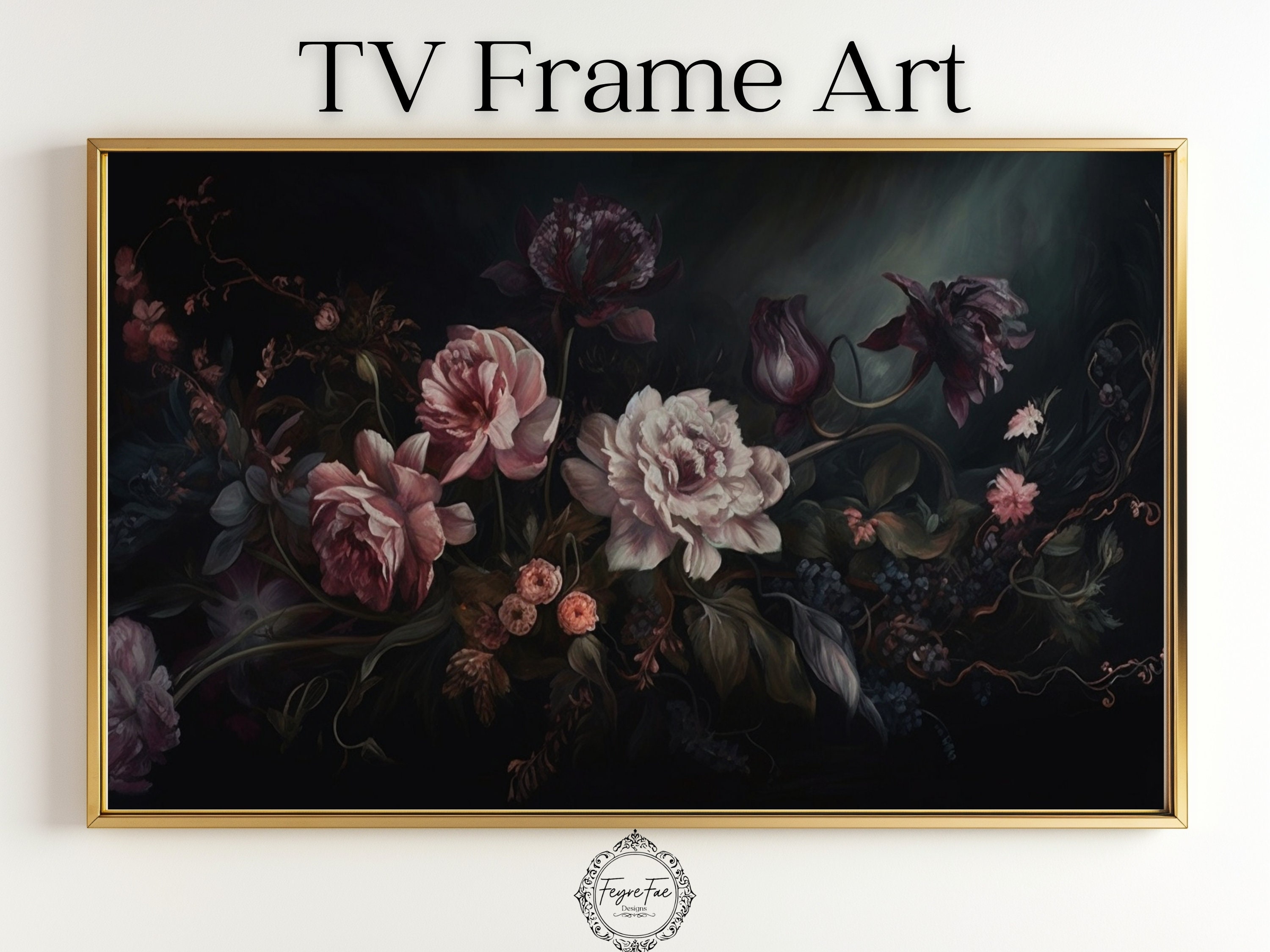 Cornice TV Art Moody Flowers - Sfondo TV floreale Moody - Dark Academia Botanical - Pittura di fiori scuri vintage - Cornice Samsung - Digitale