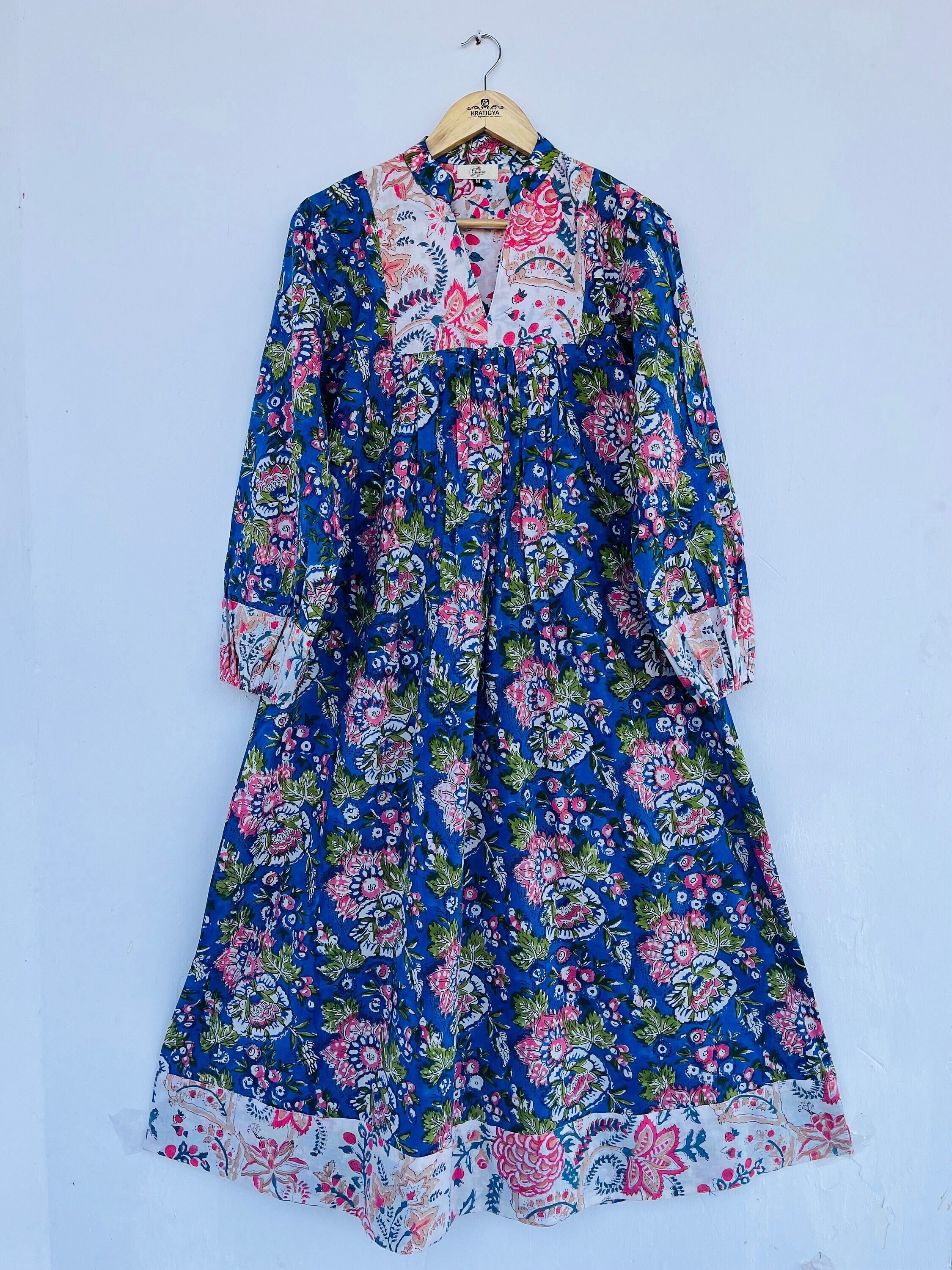 Bellissimo abito lungo indiano in cotone stampato / maxi abito lungo stampato a mano con blocchi / abito lungo boho / maxi abito boho