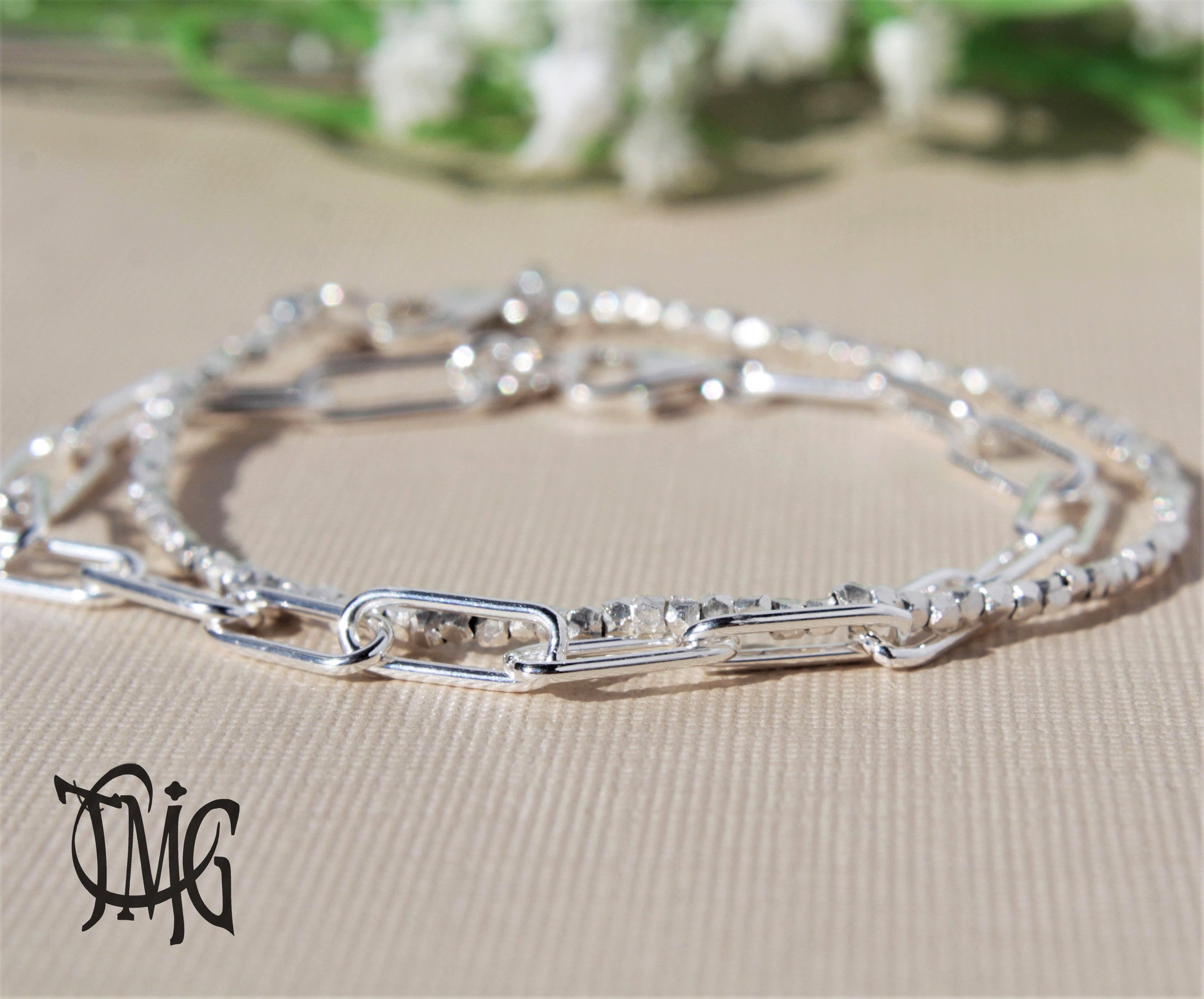 Set di braccialetti in argento sterling massiccio 925, bracciale con catena a maglie con graffetta, bracciale in argento Karen Hill, perline da 1,7 mm