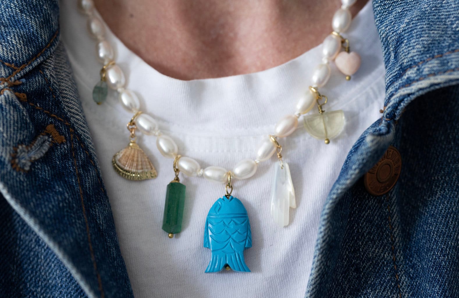 COLLANA CON CIONDOLO DI PERLE, Collana con ciondolo a forma di pesce, Collana con conchiglia, Collana con ciondolo, Collana di perle