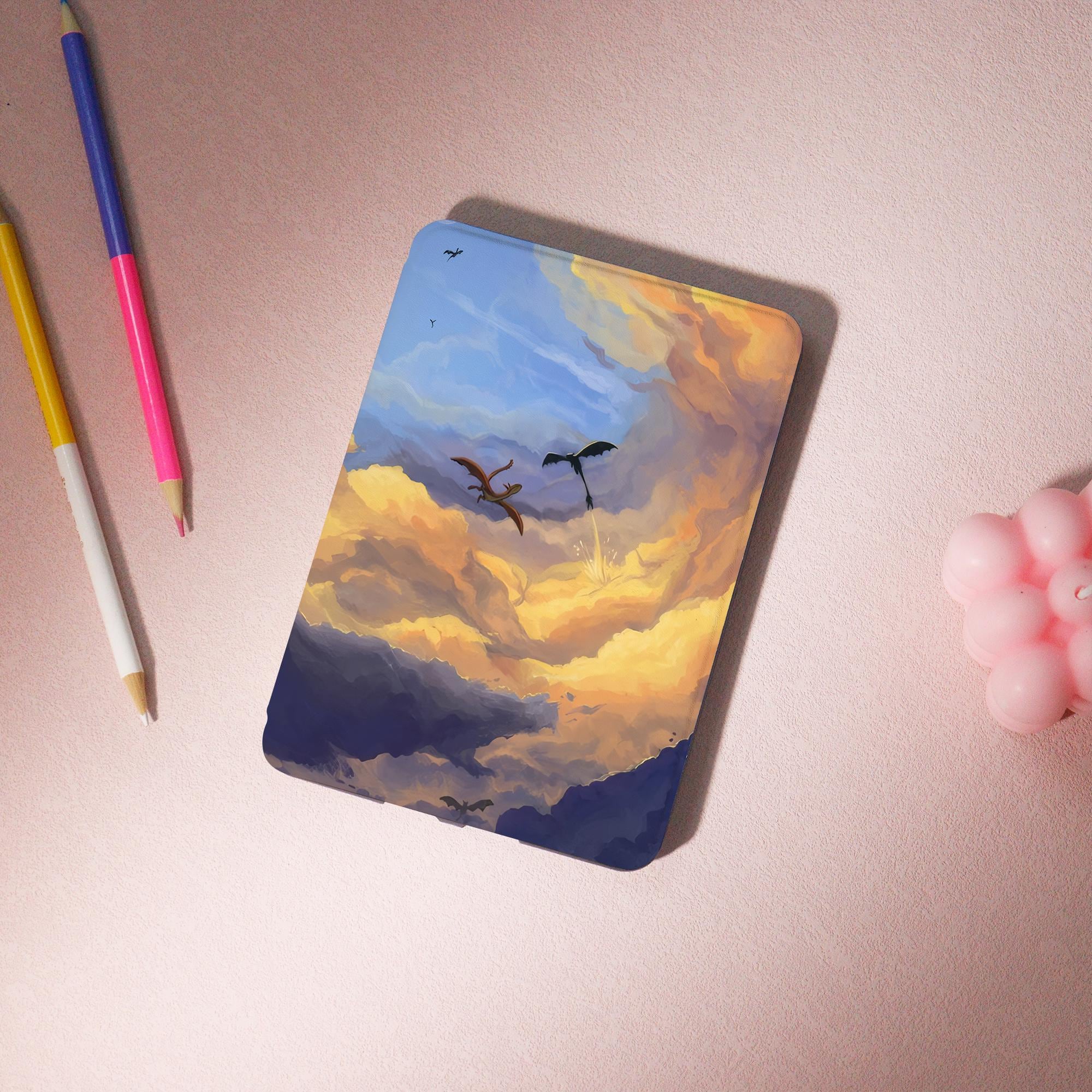 Custodia Kindle con drago che vola nel cielo e cinturino, custodia Kindle Colorsoft 2024, custodia Paperwhite 12th da 7 pollici, custodia Kobo Clara,