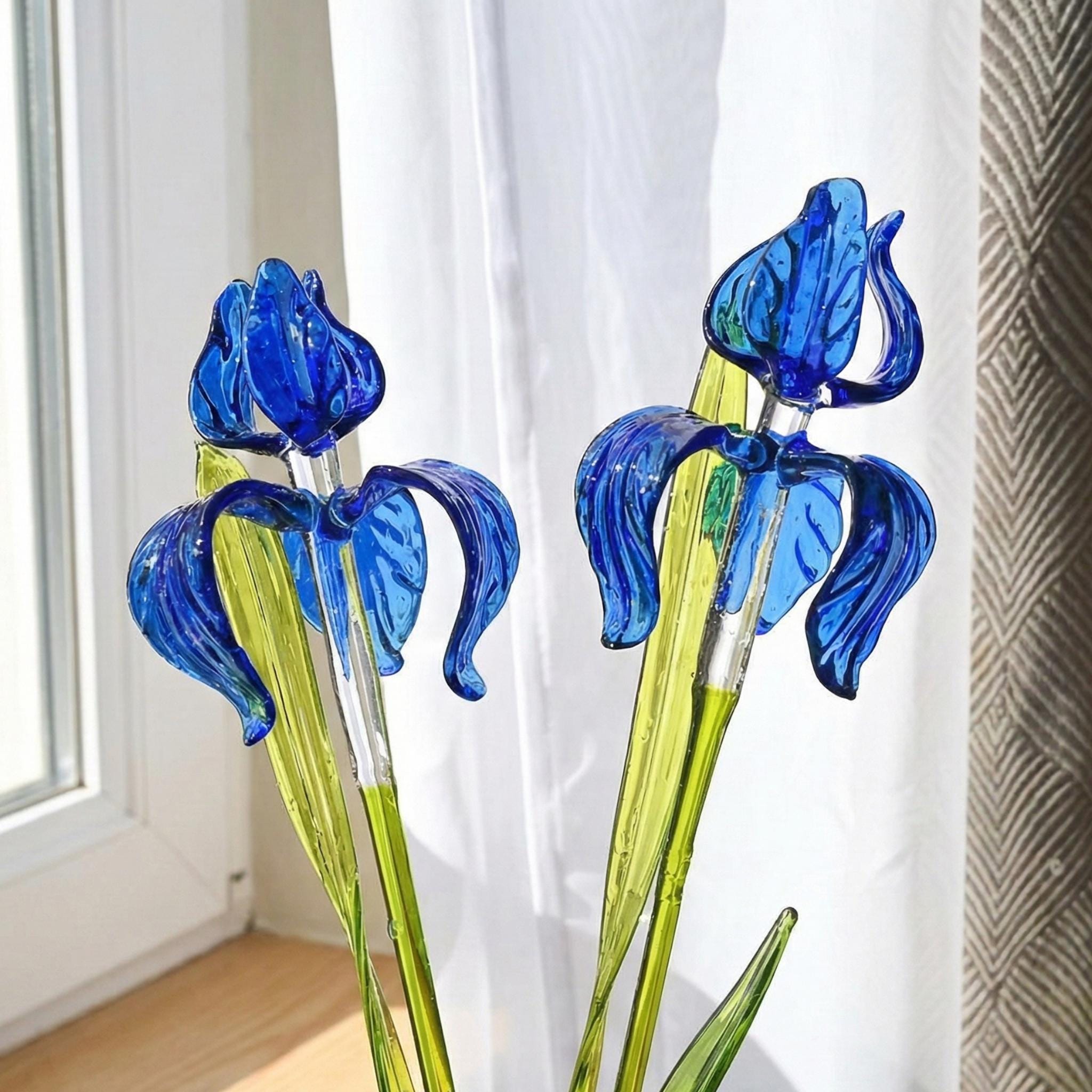 Fiore di iris in vetro - Iris in vetro soffiato a mano - Bouquet di fiori in vetro blu - Fiori in vetro soffiato - Regali per la festa della mamma per