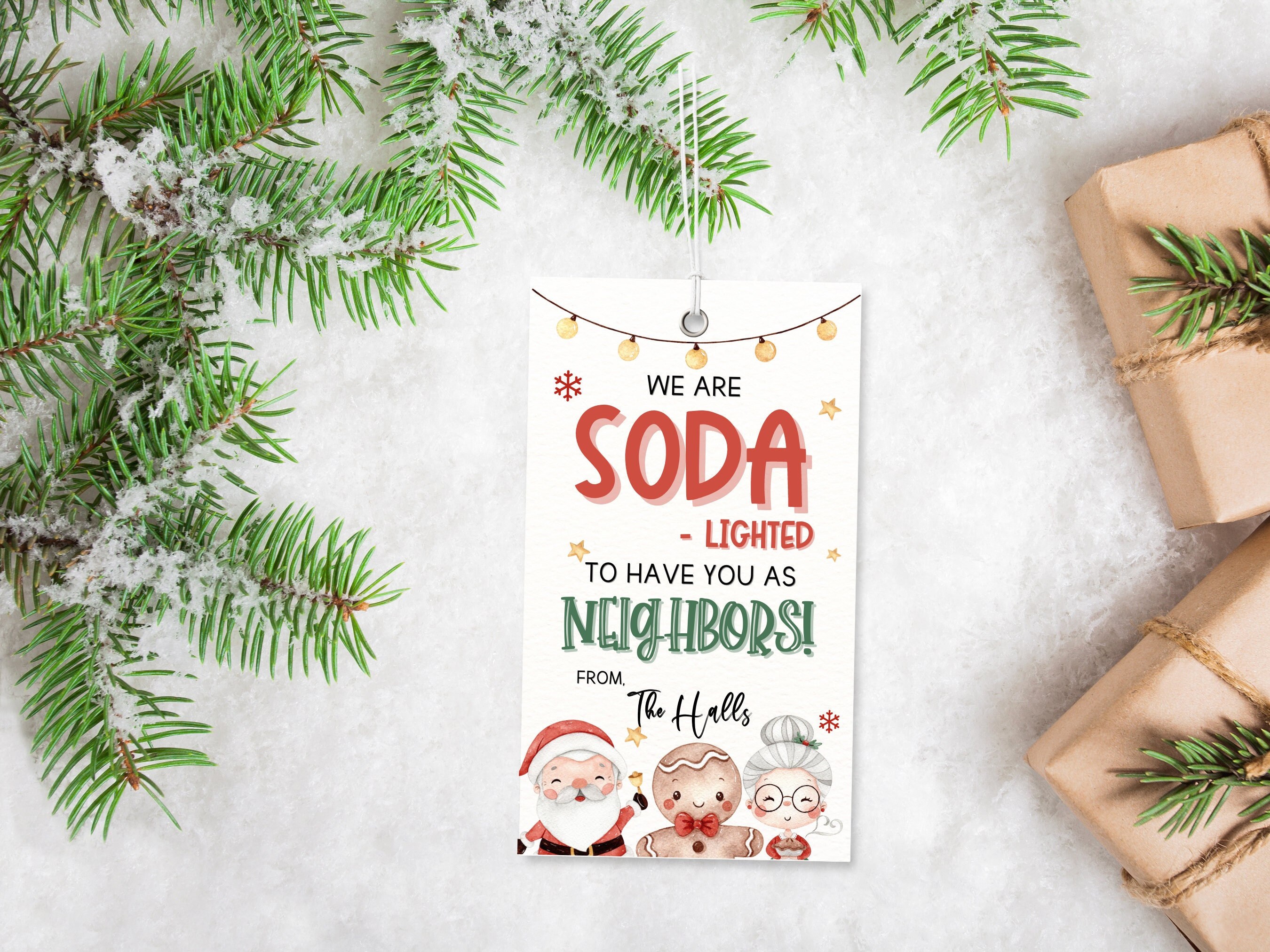 Etichetta di Natale illuminata con soda / Etichette di Buon Natale / Etichetta regalo di Natale / Regalo divertente per il vicino / Etichetta regalo d