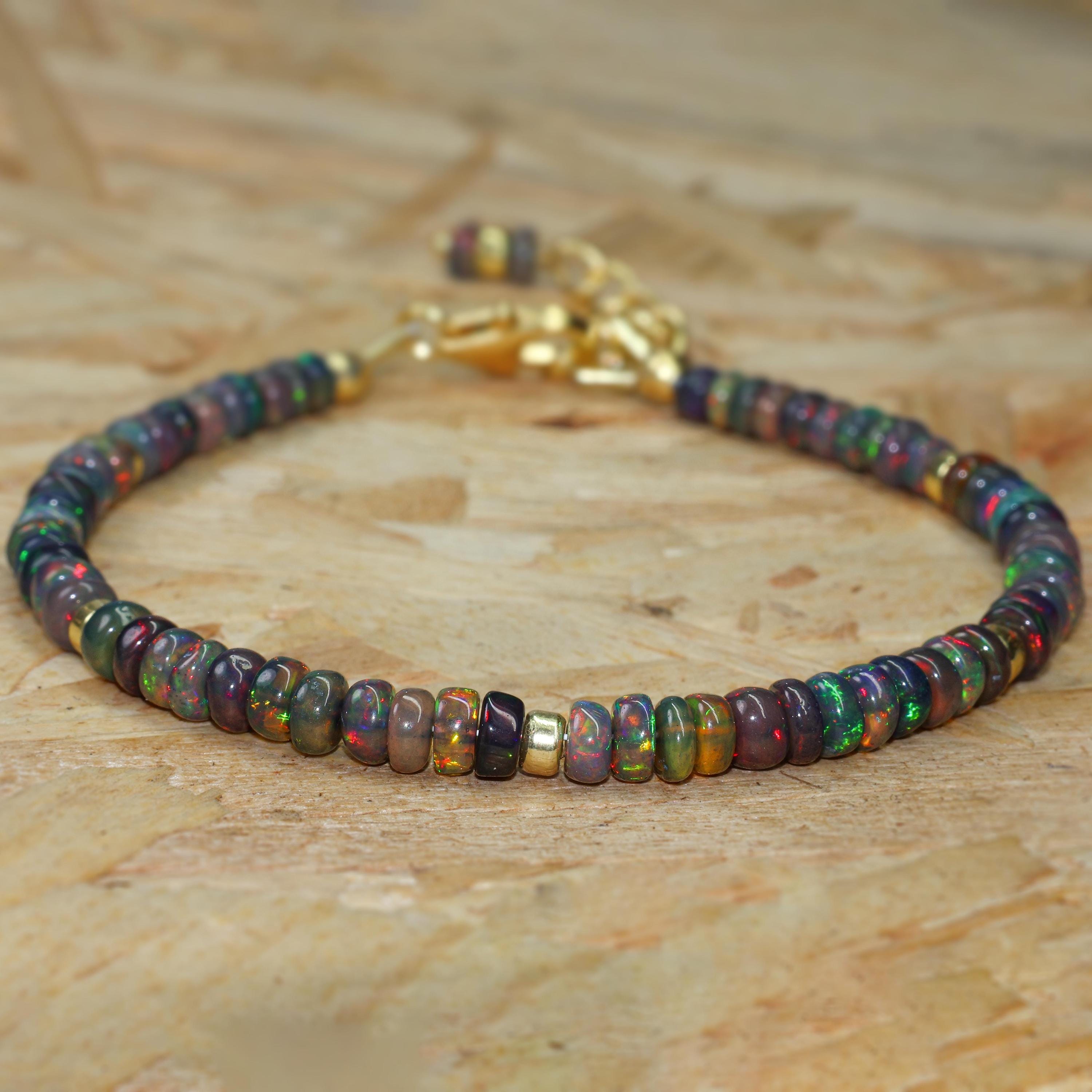 Bracciale da donna con perline di opale etiope AAA, bracciale con opale di fuoco, bracciale vintage con opale di fuoco, bracciale con opale naturale,