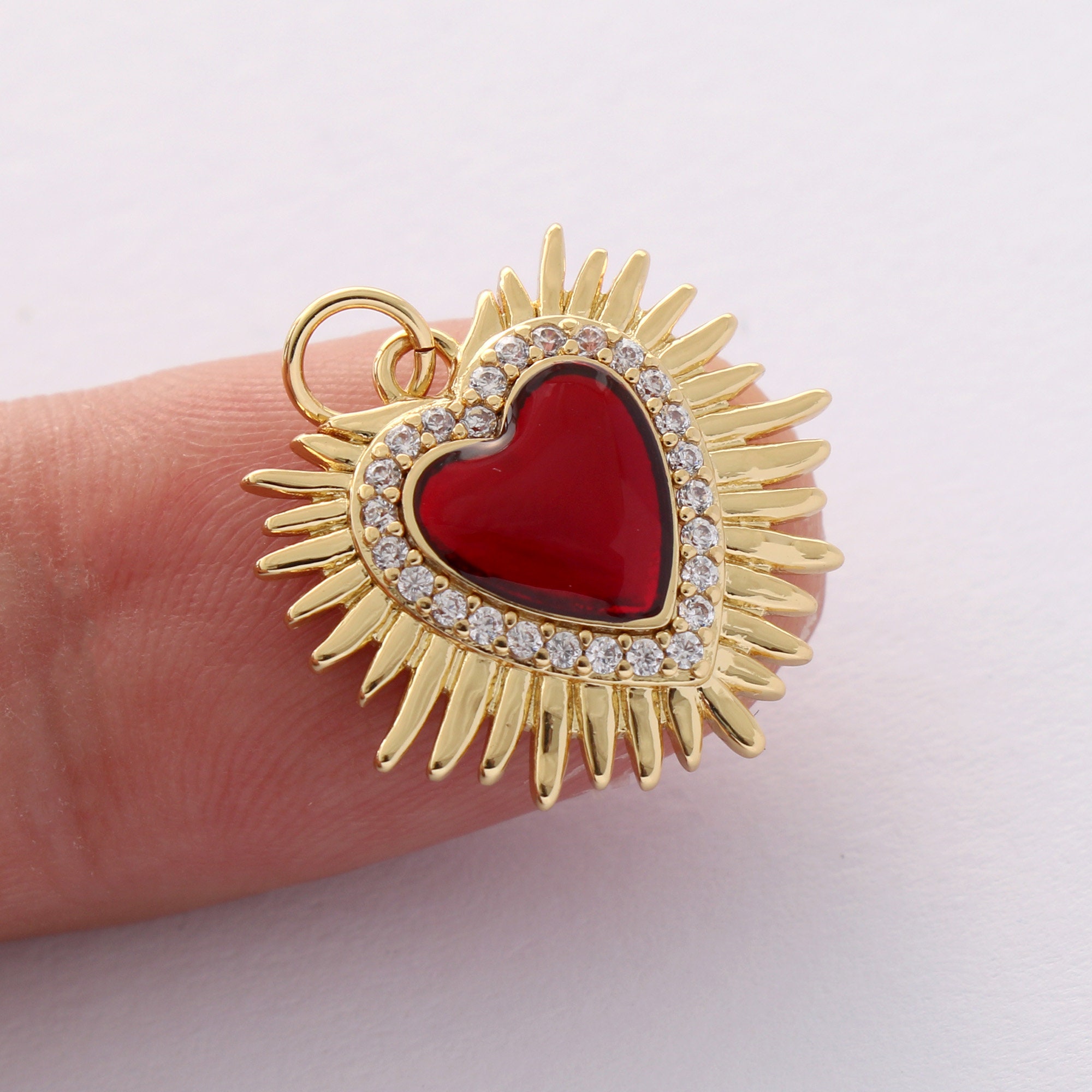4 pezzi di ciondolo a forma di cuore placcato oro reale 18 carati senza nichel, ciondolo iniziale in oro, ciondolo a forma di cuore cz Pabe, alta qual