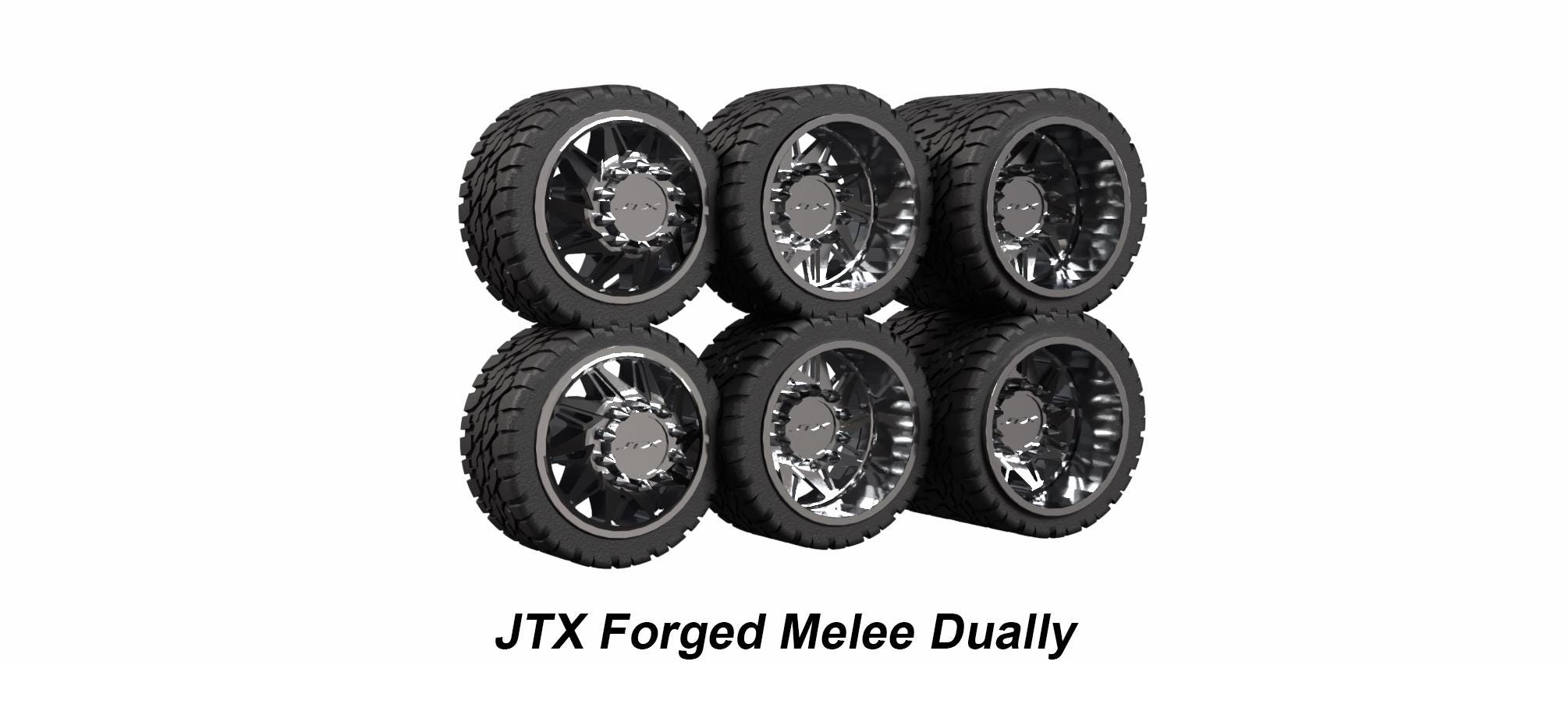 Set di ruote forgiate Dually JTX in scala 1/64 con pneumatici (ruote anteriori Dually tradizionali, ruote anteriori Super Single, ruote posteriori Dua