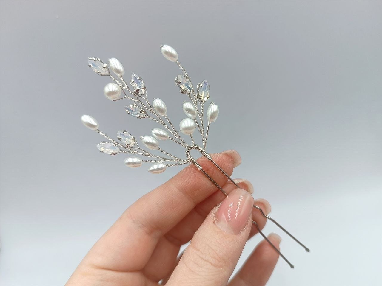 Forcine per capelli da sposa in opale bianco perla / Accessori per capelli da sposa / Elegante copricapo per la sposa