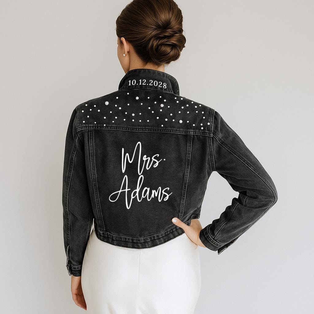 Giacca di jeans personalizzata da donna, giacca di jeans da sposa, giacca di jeans nera da regalare, giacca di jeans personalizzata, giacca di jeans s