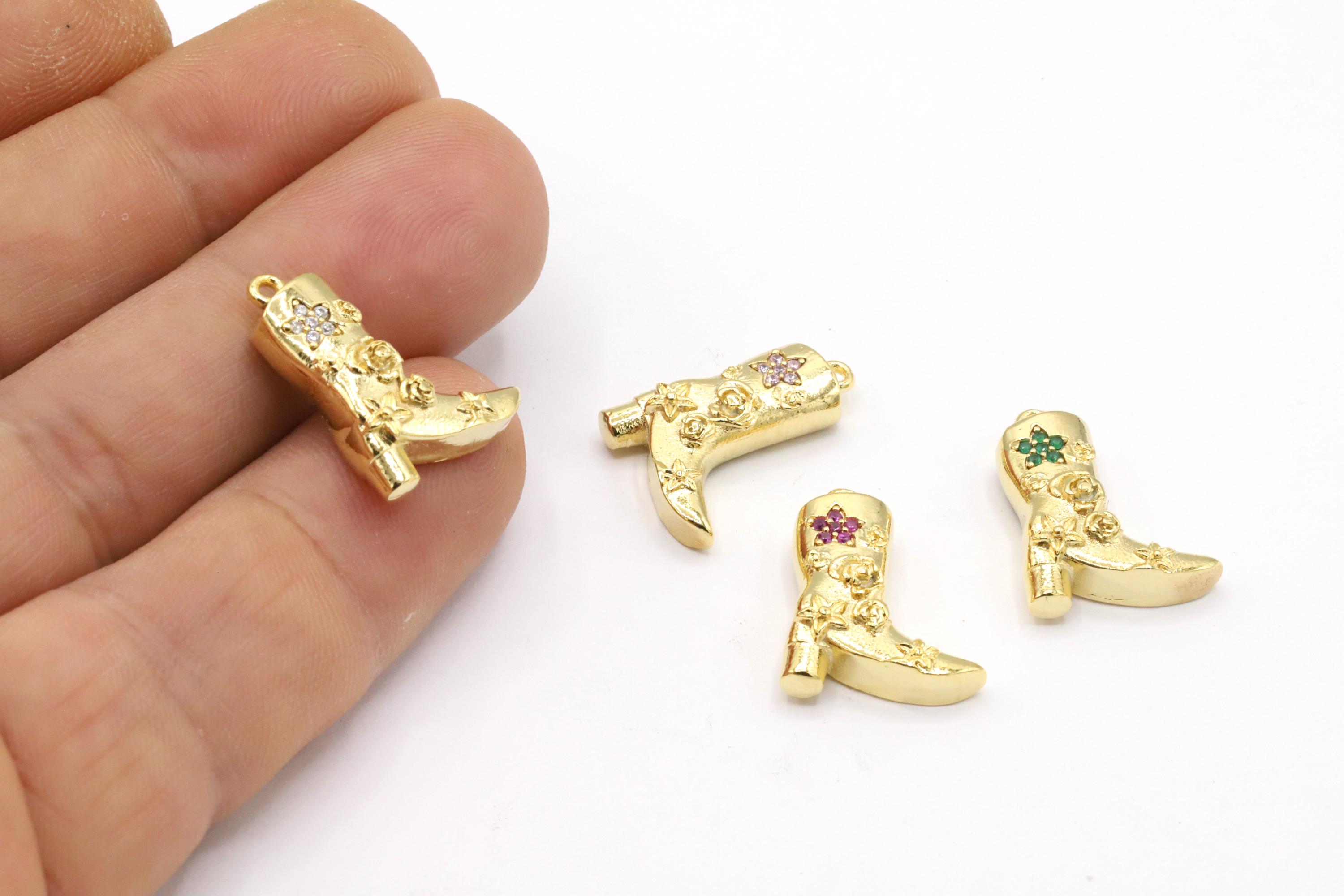 Ciondoli a forma di stivale placcati in oro lucido 24 K da 15,5 x 20,5 mm, ciondolo a forma di stivale, ciondolo placcato in oro, ciondoli placcati in