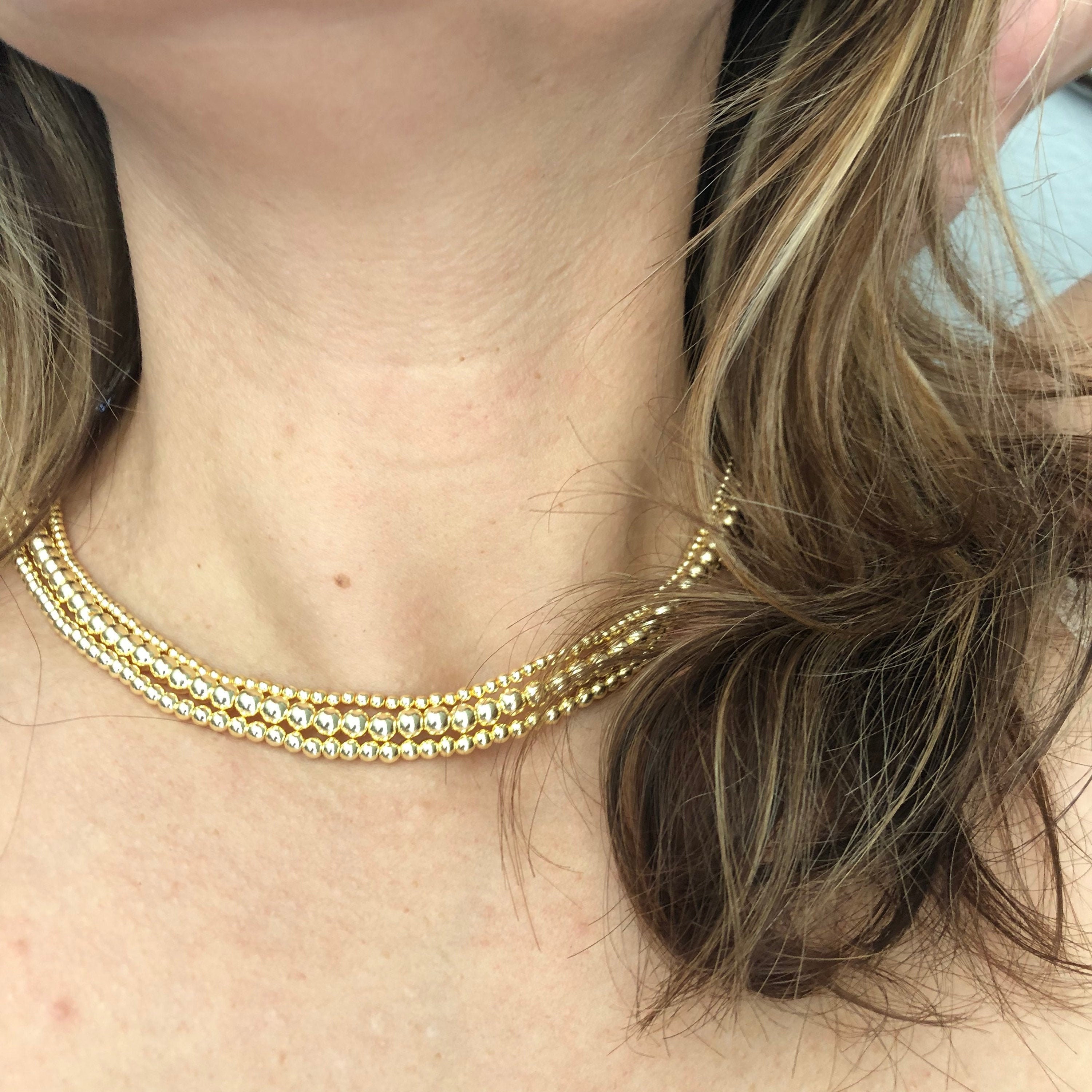 2-6 mm GOLD FILLED SILVER Collana di perline, Girocollo di perline d'oro, Collana a sfera d'oro, Collana di perline d'oro, Collana a strati di perline