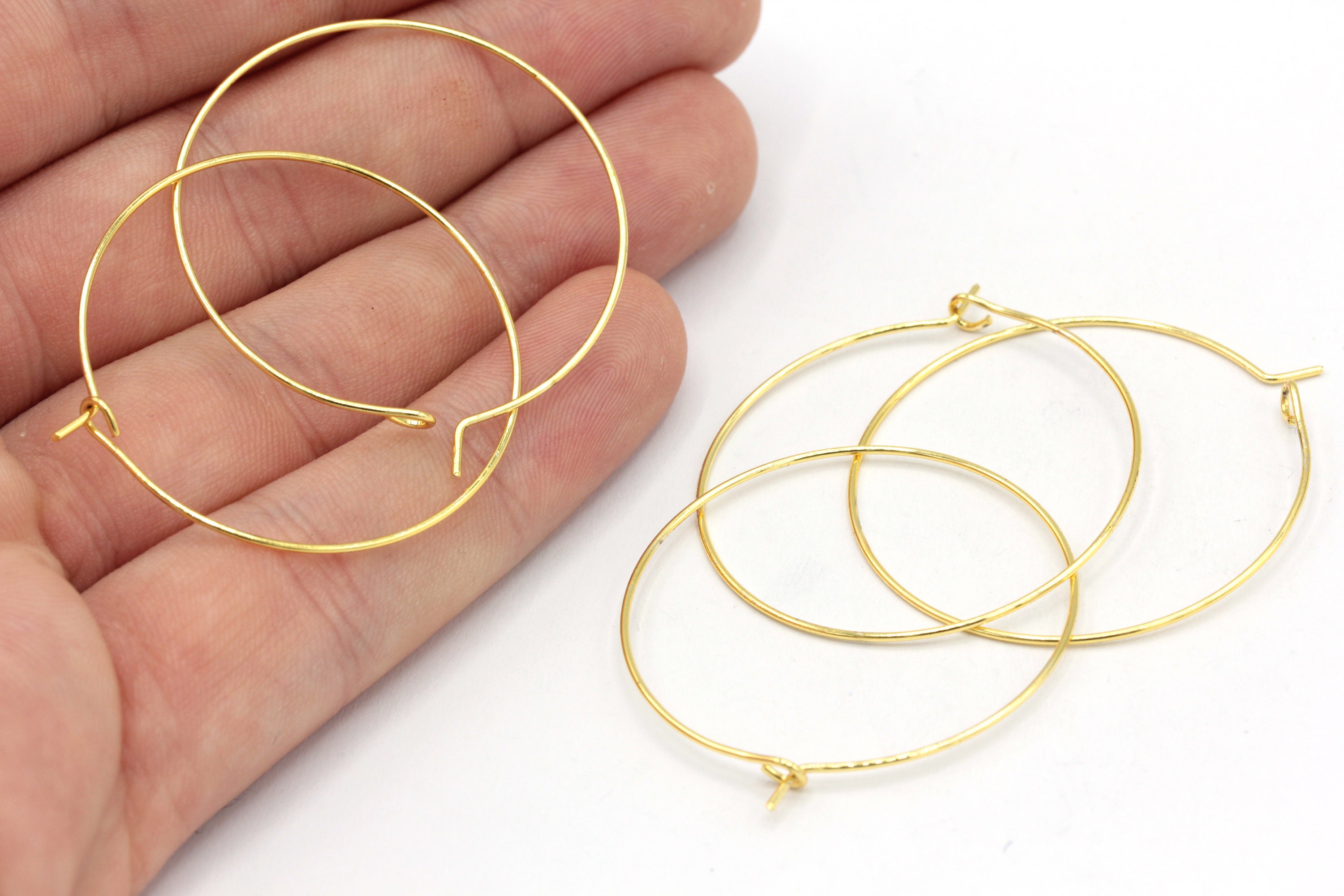 Cerchi per orecchini placcati in oro lucido 24k da 35 mm, filo per orecchini a cerchio, filo per orecchini in oro, orecchini a cerchio, orecchini a ce