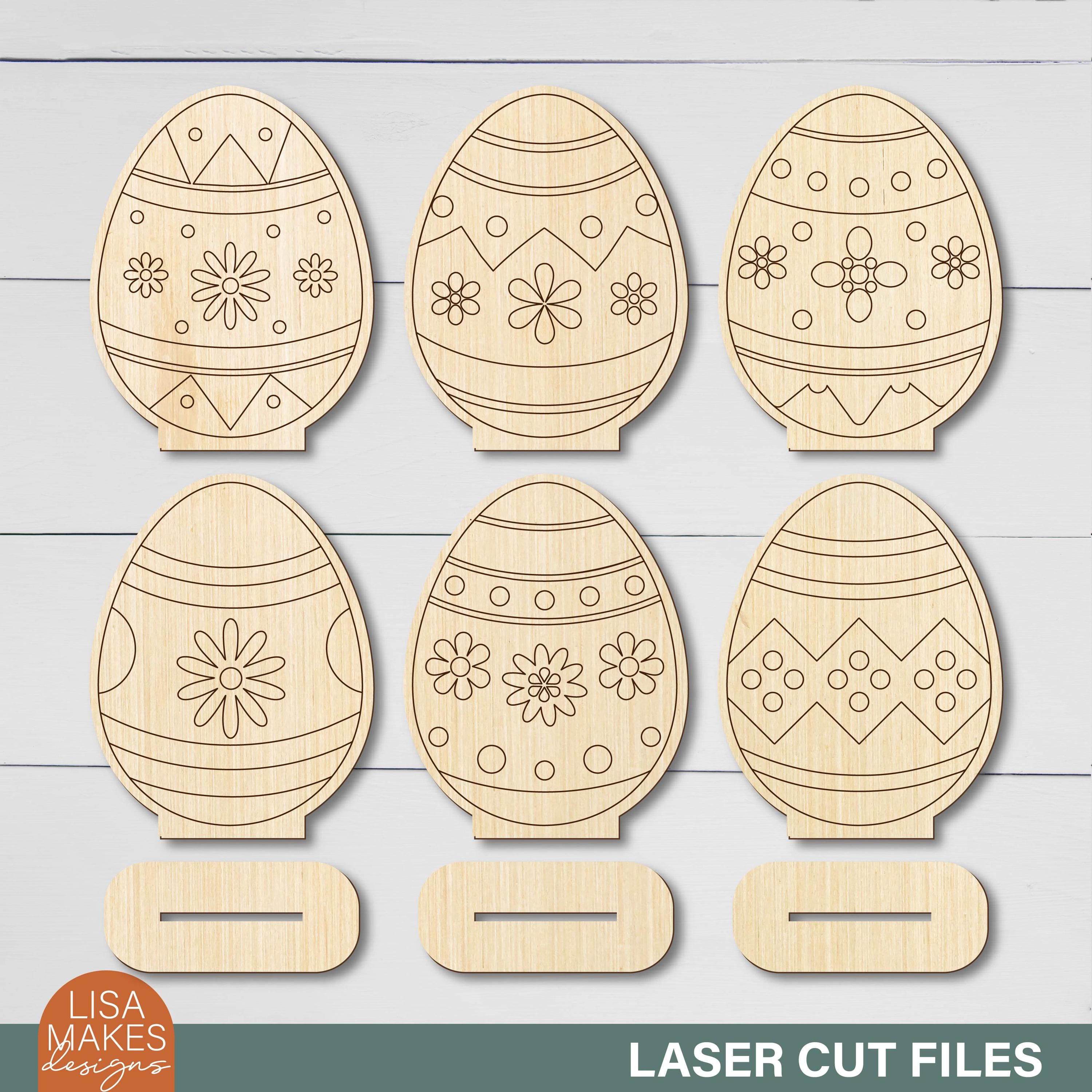 Kit per dipingere uova di Pasqua in formato svg con supporto - Linea di incisione - Colorare le uova di Pasqua Shelf Sitter svg Kit fai da te per bamb