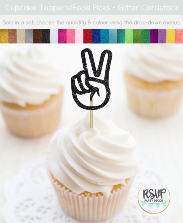 Segno di pace mano Cupcake Toppers, due mani Cupcake Toppers, due decorazioni di festa cool, 2o compleanno Cupcake Toppers