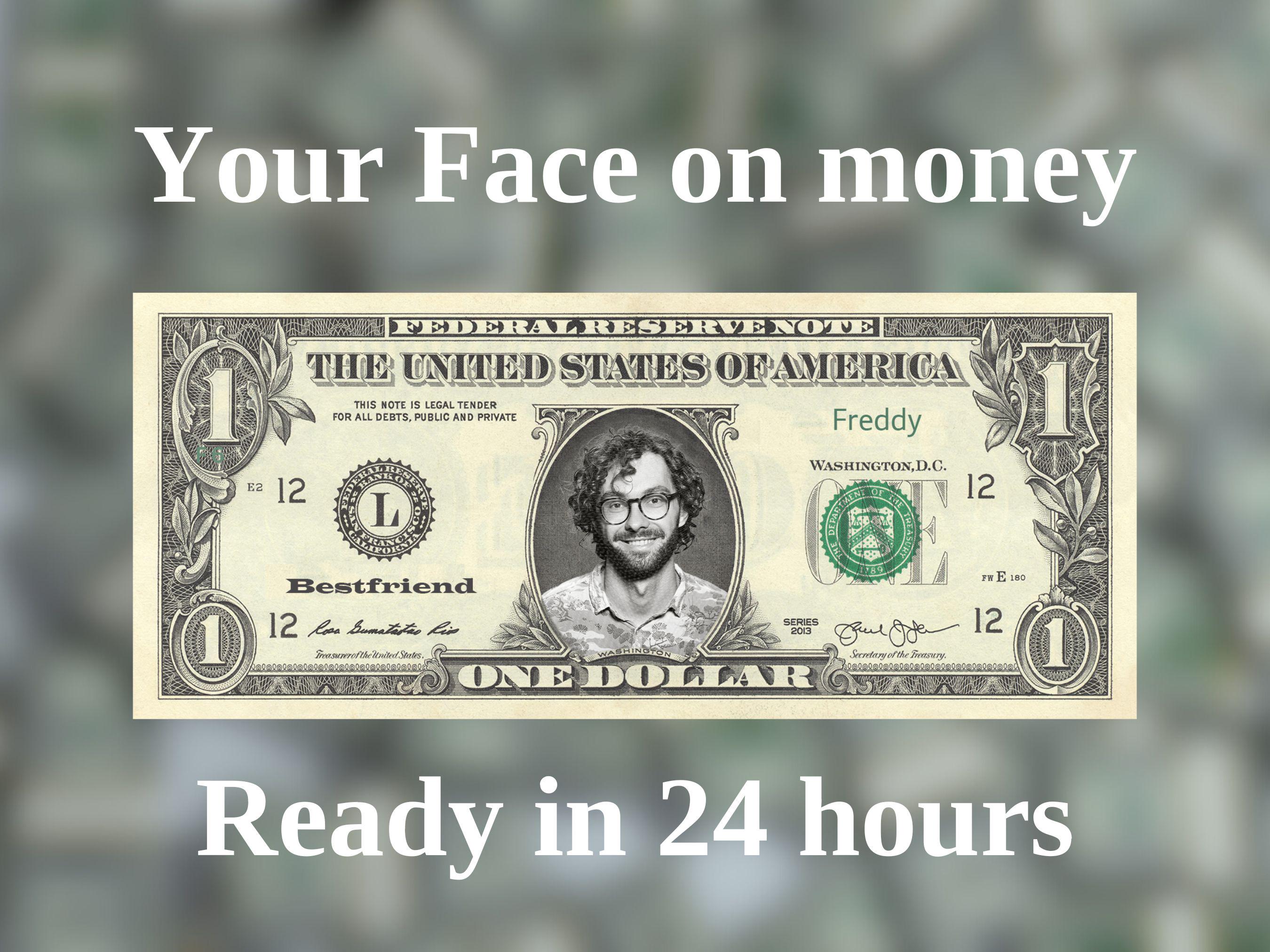 La tua faccia sui soldi, soldi da gioco, banconota da 1 dollaro, soldi per feste, soldi personalizzati, soldi finti, banconota da un dollaro personali