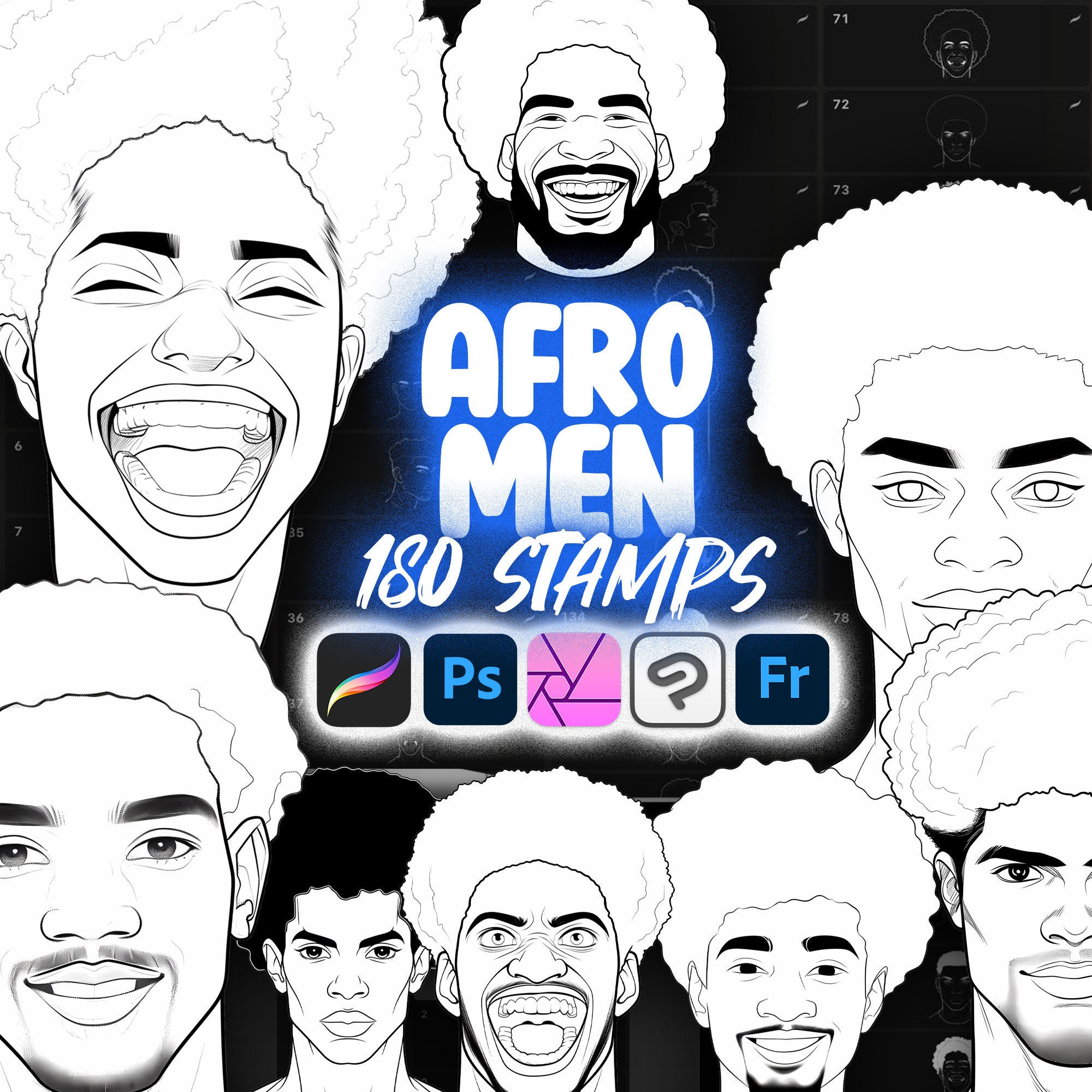 180 Procreate Afro Men Stamp Brushes / Procreate African-American Man Stamps / Procreate Black Man Stamp Brush / Procreate Afro Boy Stamps
