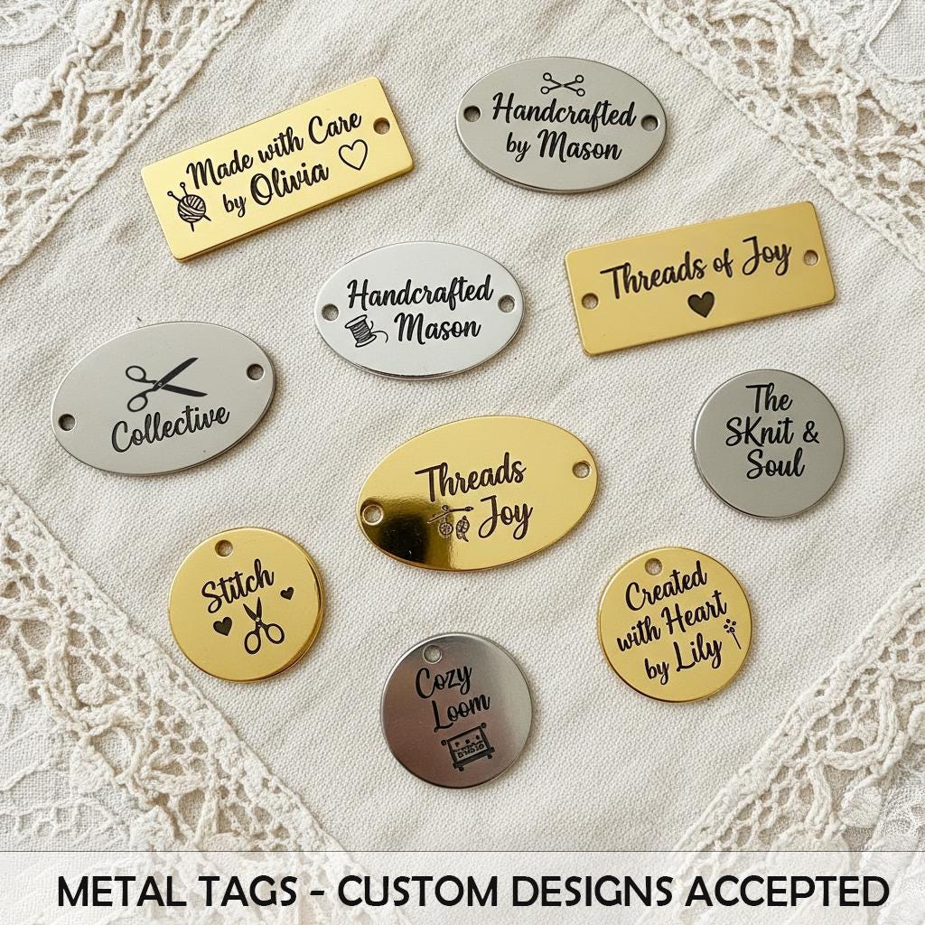 Etichette in metallo personalizzate, etichette per abbigliamento personalizzate, etichette in ottone personalizzate, etichette in metallo per articoli