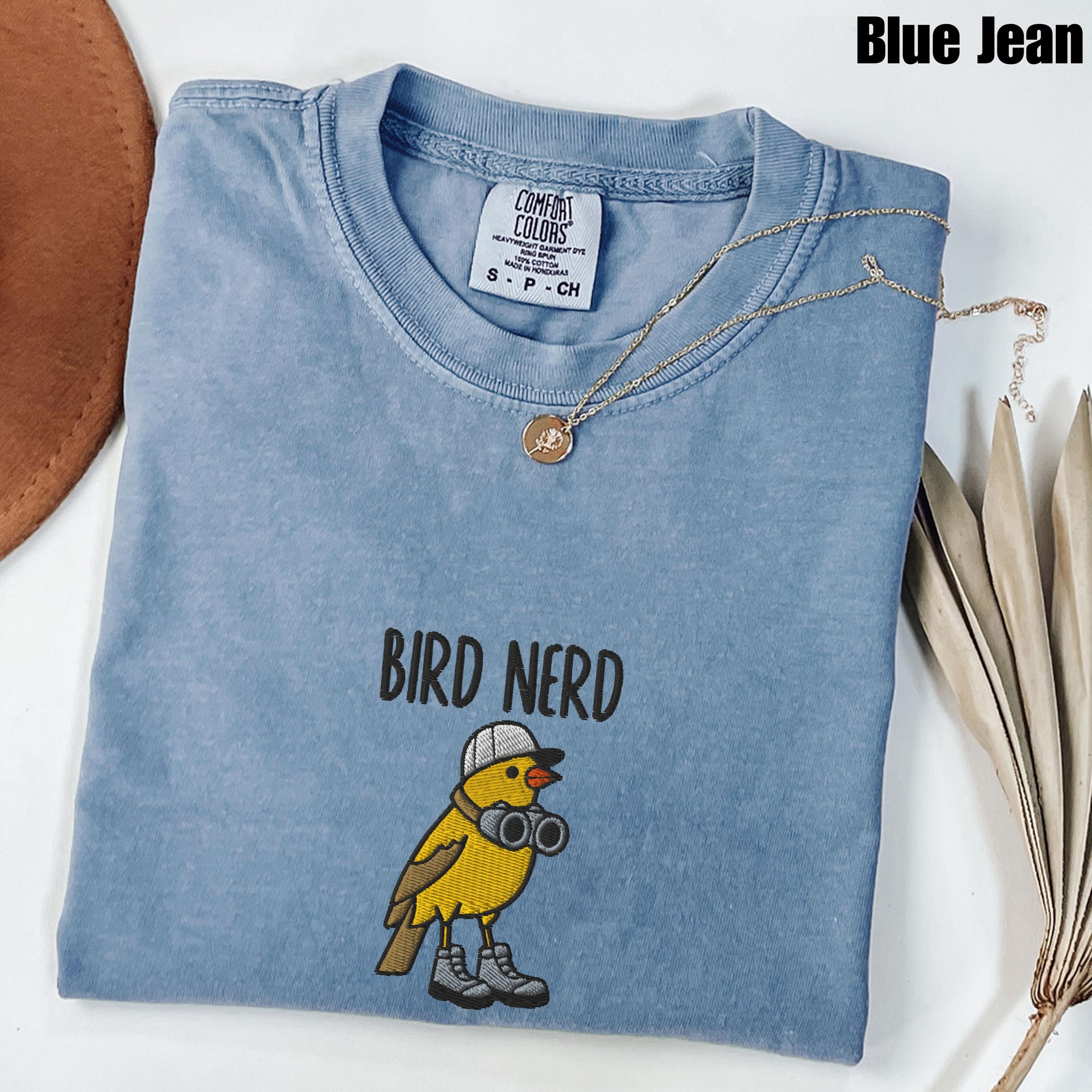 Maglietta Comfort Colors Bird Nerd ricamata, maglietta divertente per osservatori di uccelli, maglietta regalo per amanti degli uccelli, maglietta Tw