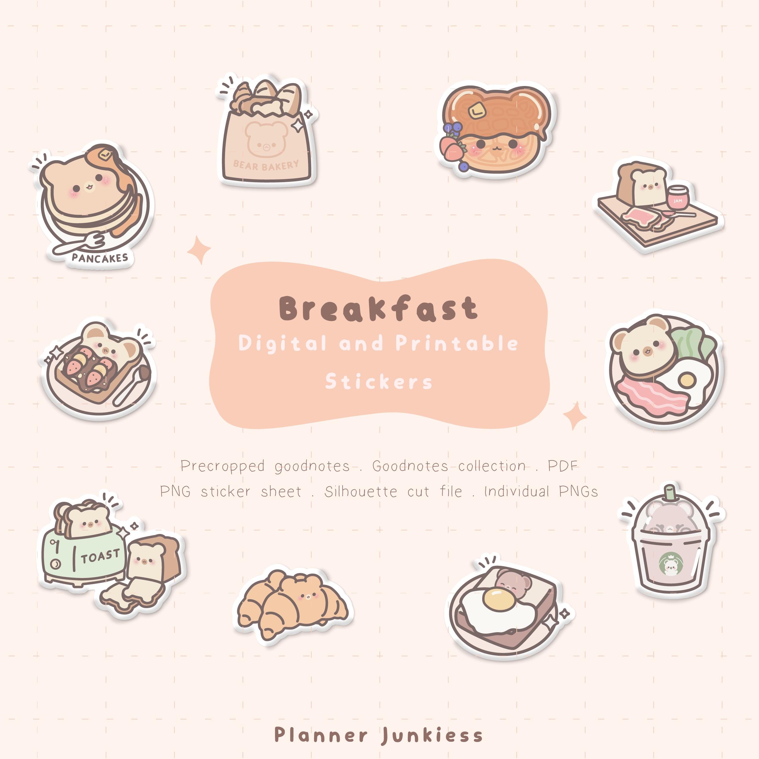 Adesivi carini per la colazione per agenda digitale / Adesivi stampabili Kawaii per la colazione / Adesivi carini per Goodnotes per la colazione / Ade