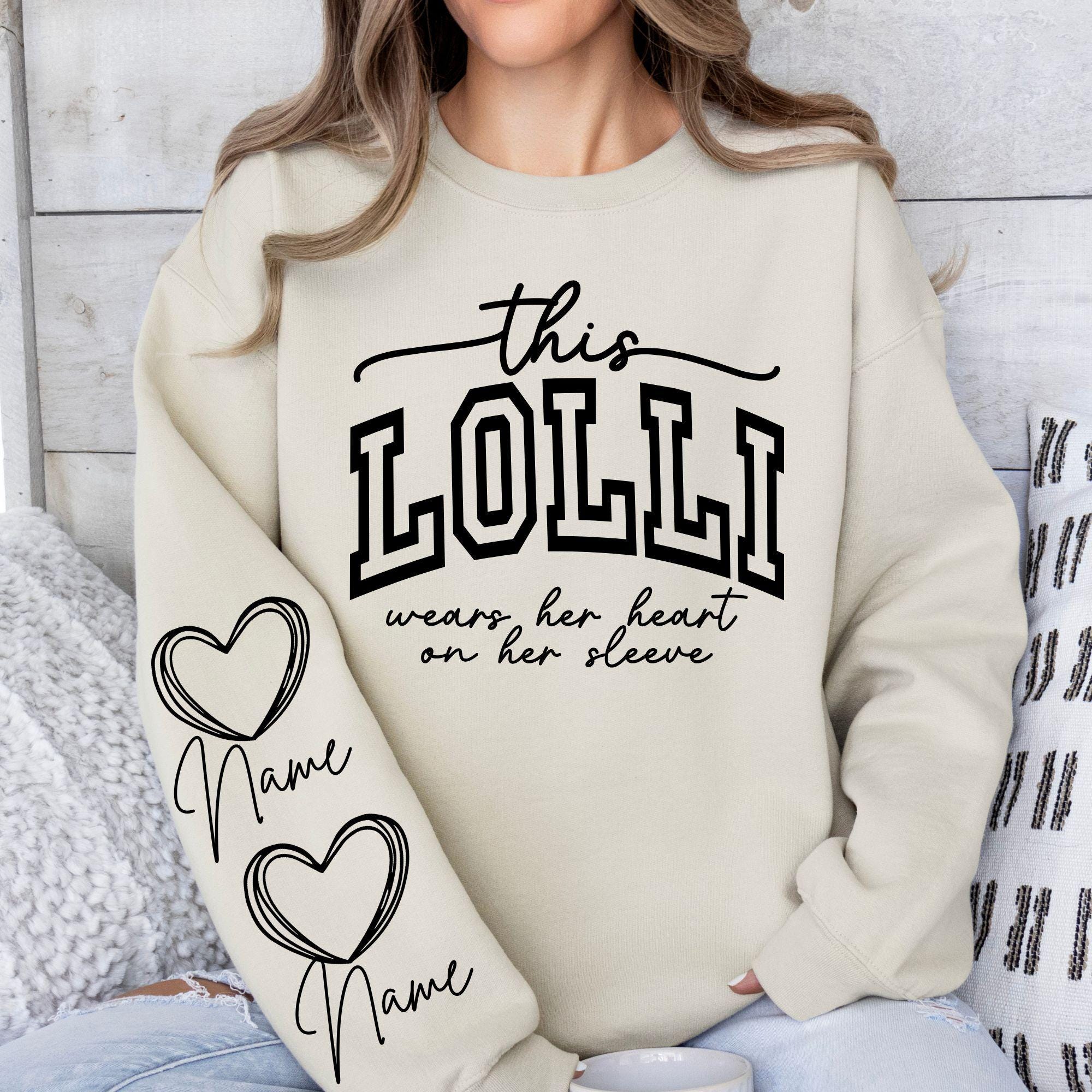 Questa Lolli indossa il suo cuore sulla manica SVG, file PNG, maglietta Lolli SVG, festa della mamma SVG, Lolli SVG, design manica SVG, nipoti SVG