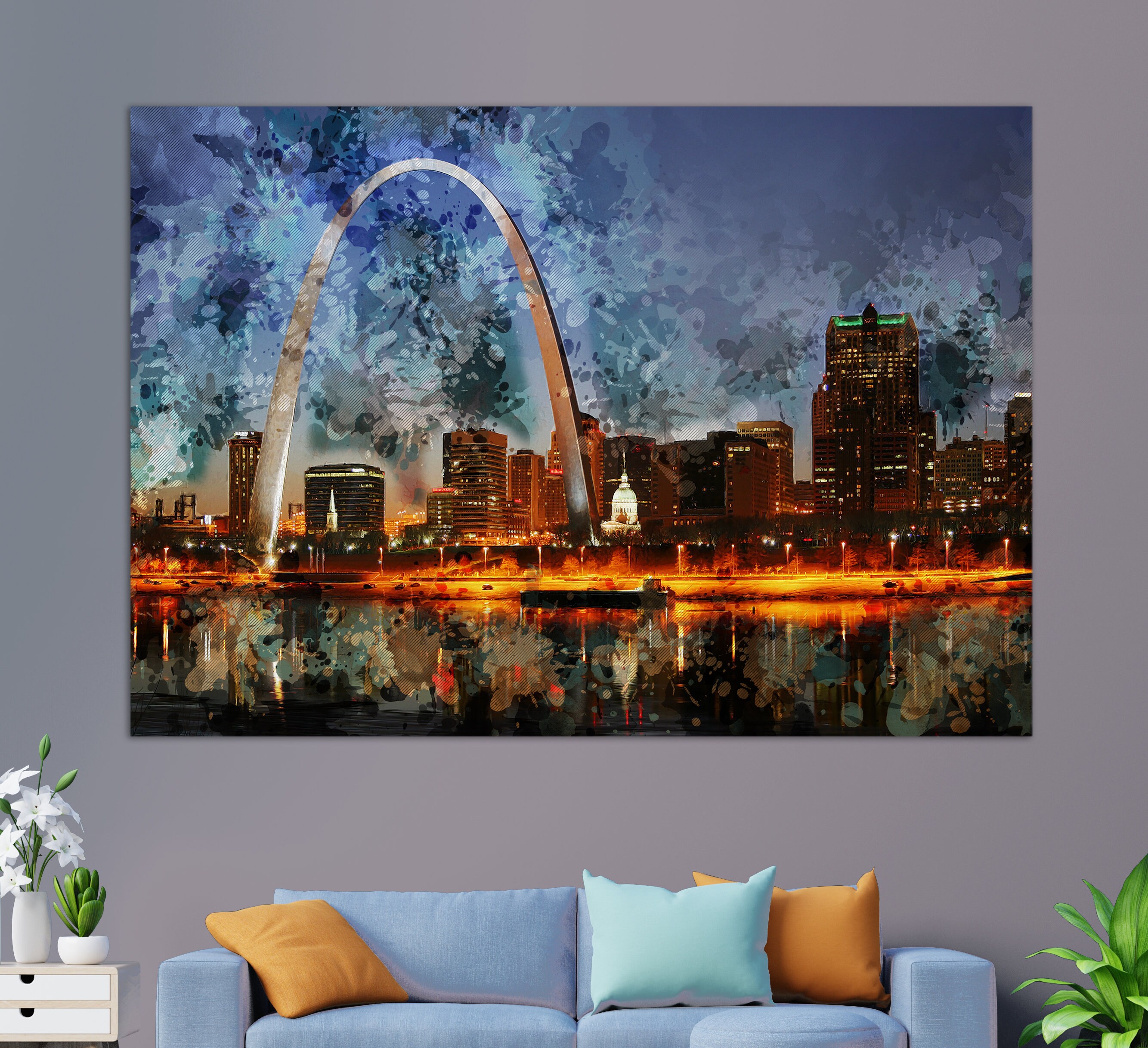 Stampa su tela di St. Louis, dipinto astratto di St. Louis, skyline di St. Louis, arte murale di St. Louis