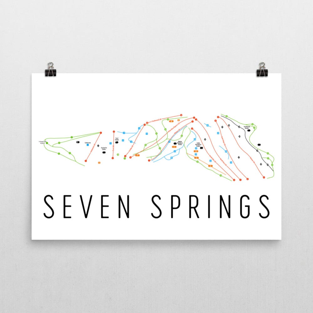 Mappa artistica della stazione sciistica Seven Springs: mappa dei sentieri della Pennsylvania