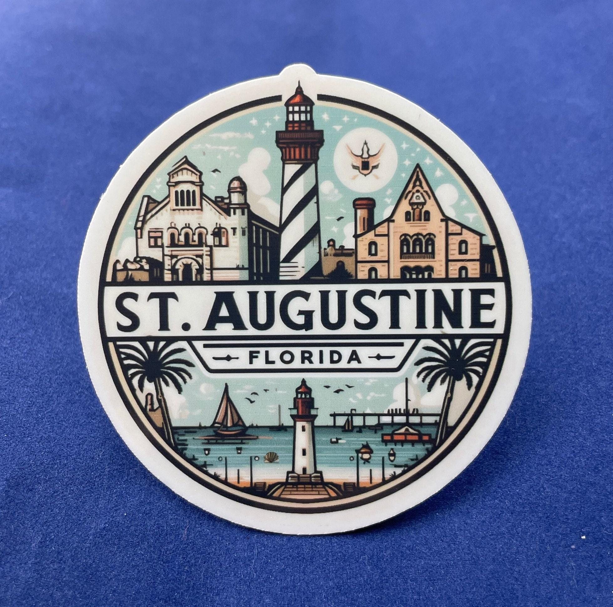 St. Augustine, Florida, Adesivi, Adesivi resistenti alle intemperie, Diario di viaggio, Adesivi per valigie, Adesivi per bagagli, Adesivi fustellati,
