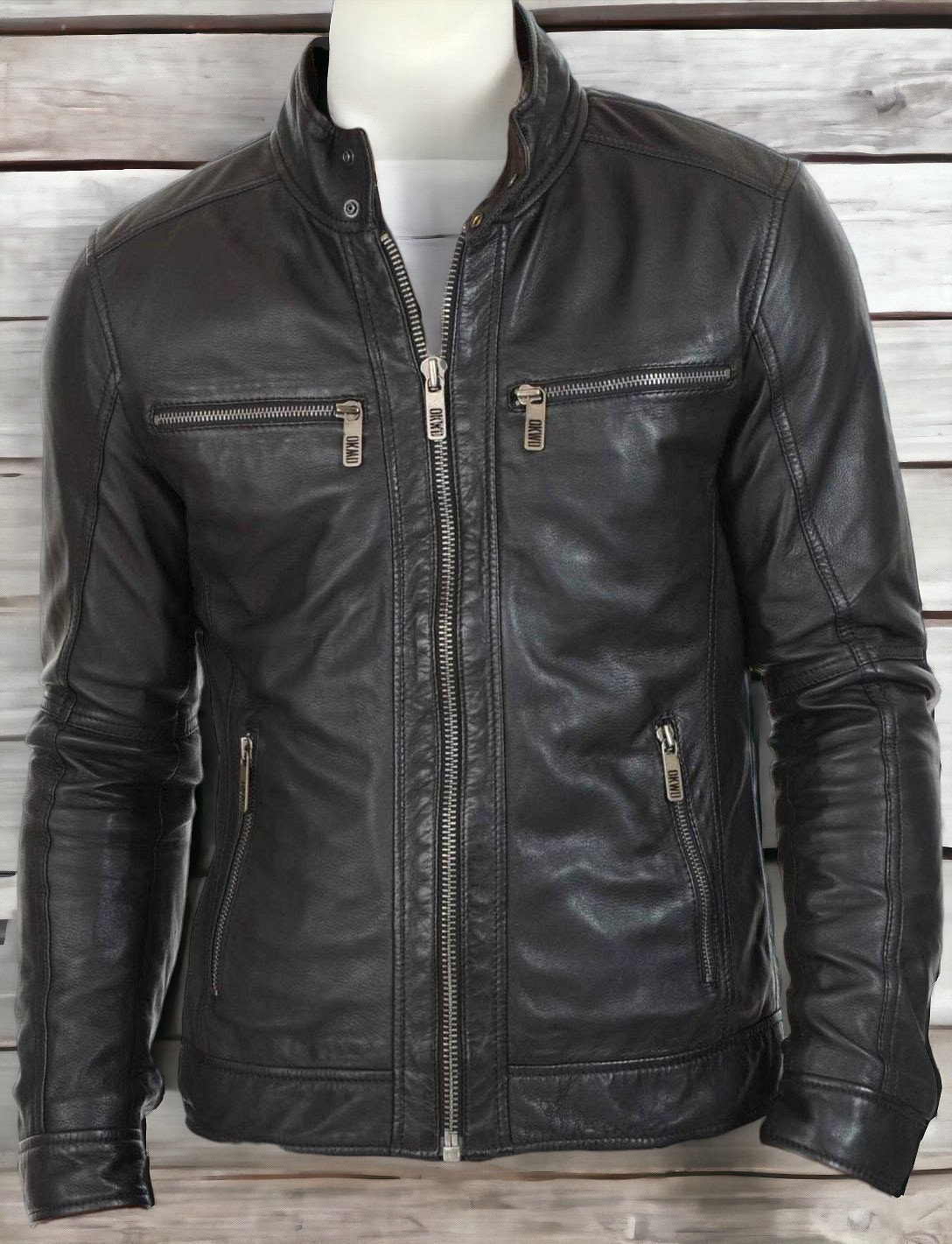 Giacca da motociclista in vera pelle nera da uomo, vestibilità slim, realizzata a mano - Giacca da motociclista in vera pelle di pecora nera da uomo,