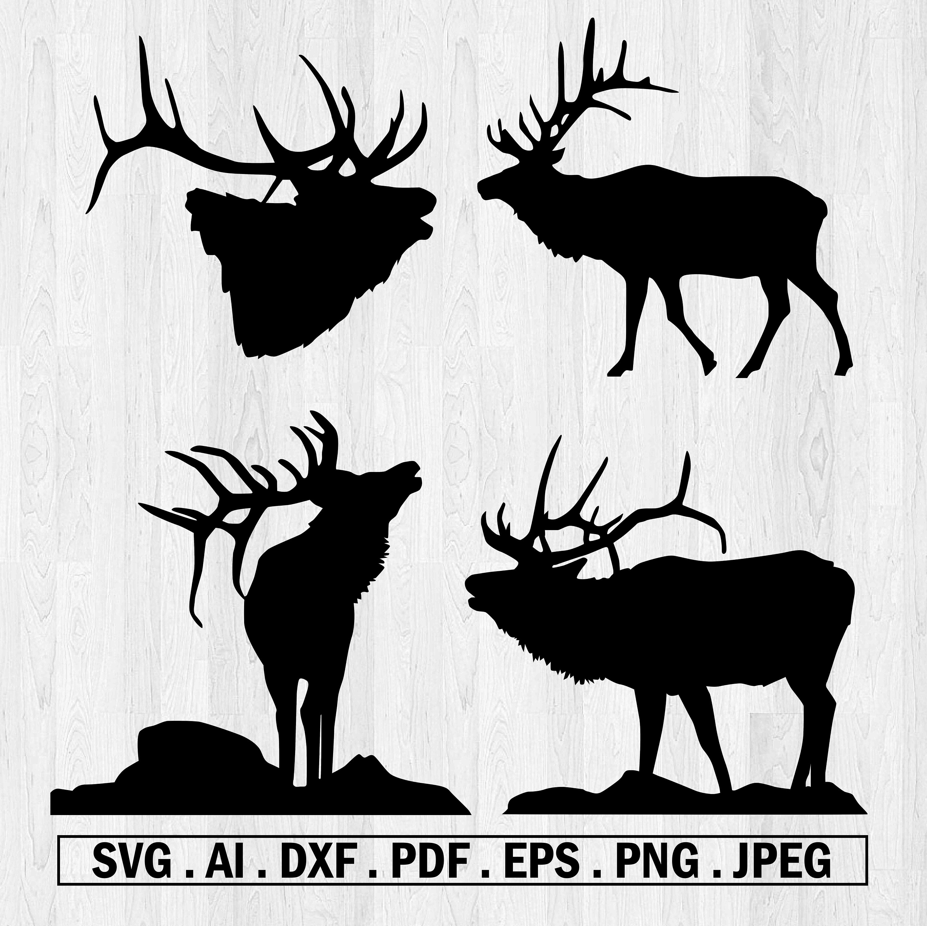 Alce Svg Cervo Svg Corna di alce Caccia Svg Fauna selvatica Svg Foresta Svg File di taglio Arte di alce File di taglio Svg Alce Wapiti Svg DXF PDF AI
