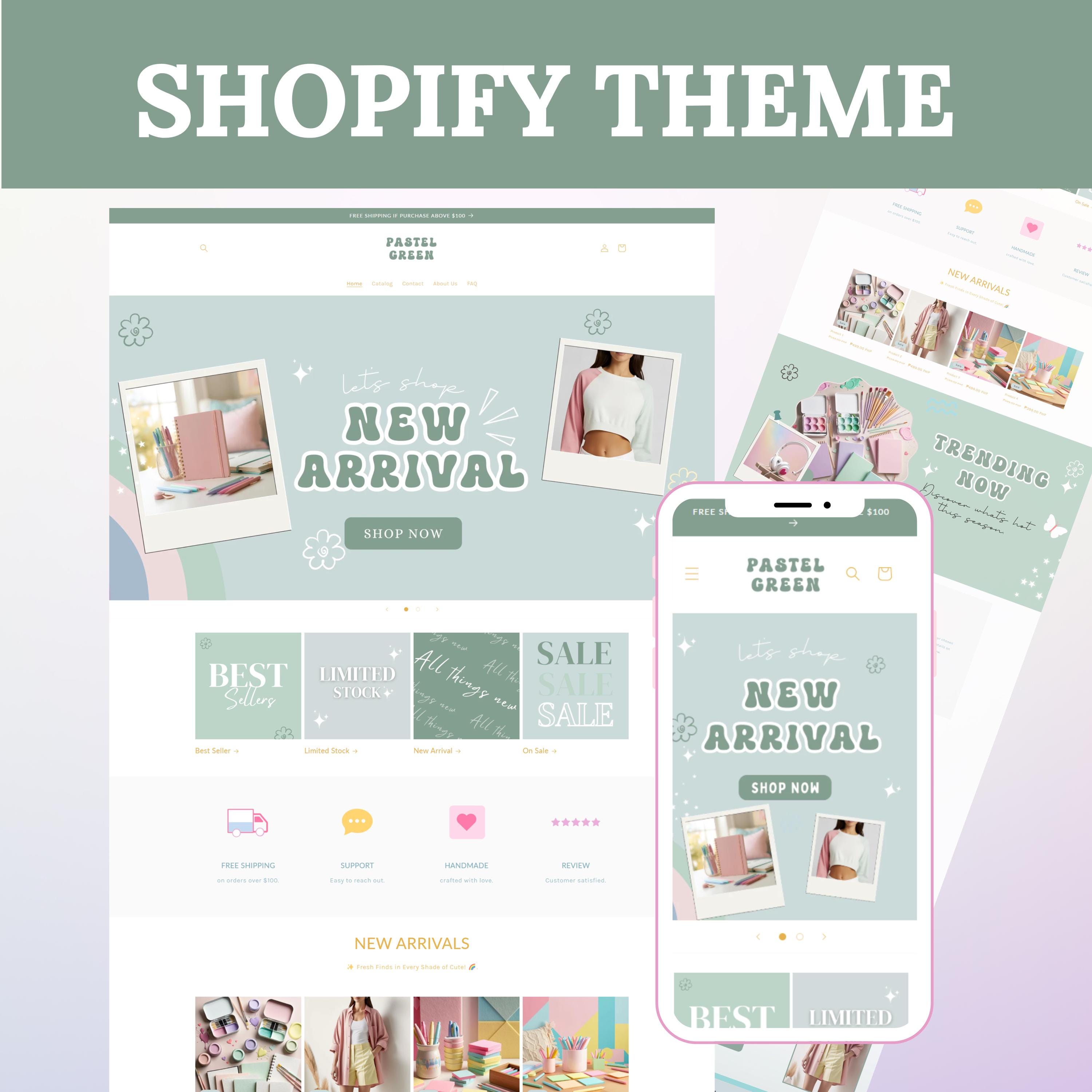 Tema Shopify Pastel, sito web Shopify Sage per boutique, modelli Shopify Pastel, design creativo del sito web Shopify, tema Shopify carino