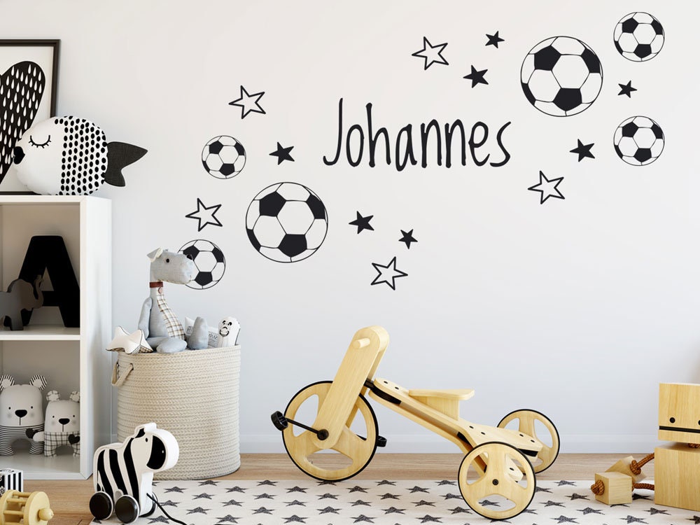 Adesivo da parete calcio con nome cameretta bambini, regalo per ragazzo, palloni da calcio, regali di calcio personalizzati per bambini con nome desid
