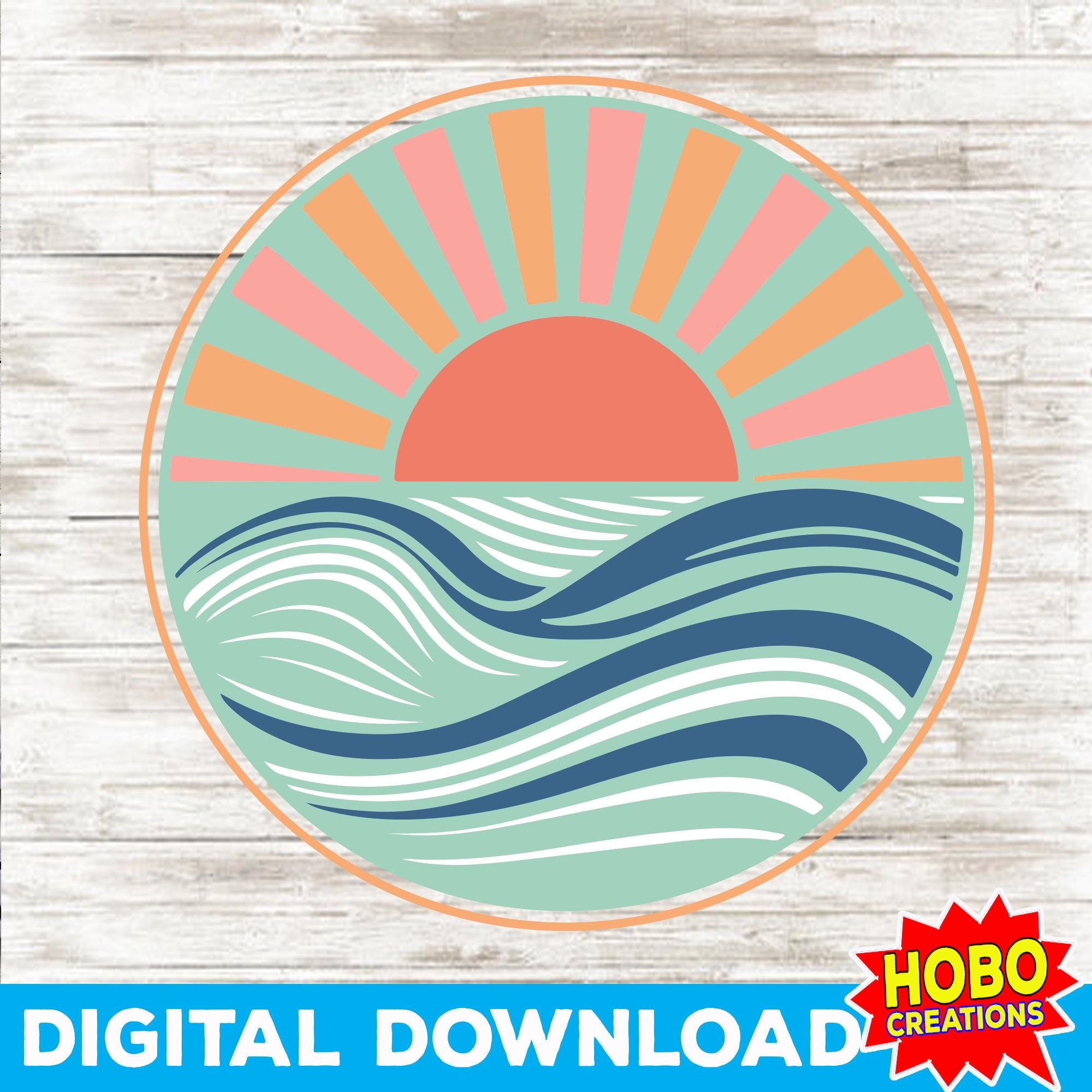 Spiaggia rotonda SVG, sole e onda Svg, spiaggia Svg, sublimazione spiaggia estiva svg, mare nautico svg, spiaggia oceano Svg png cricut file di taglio