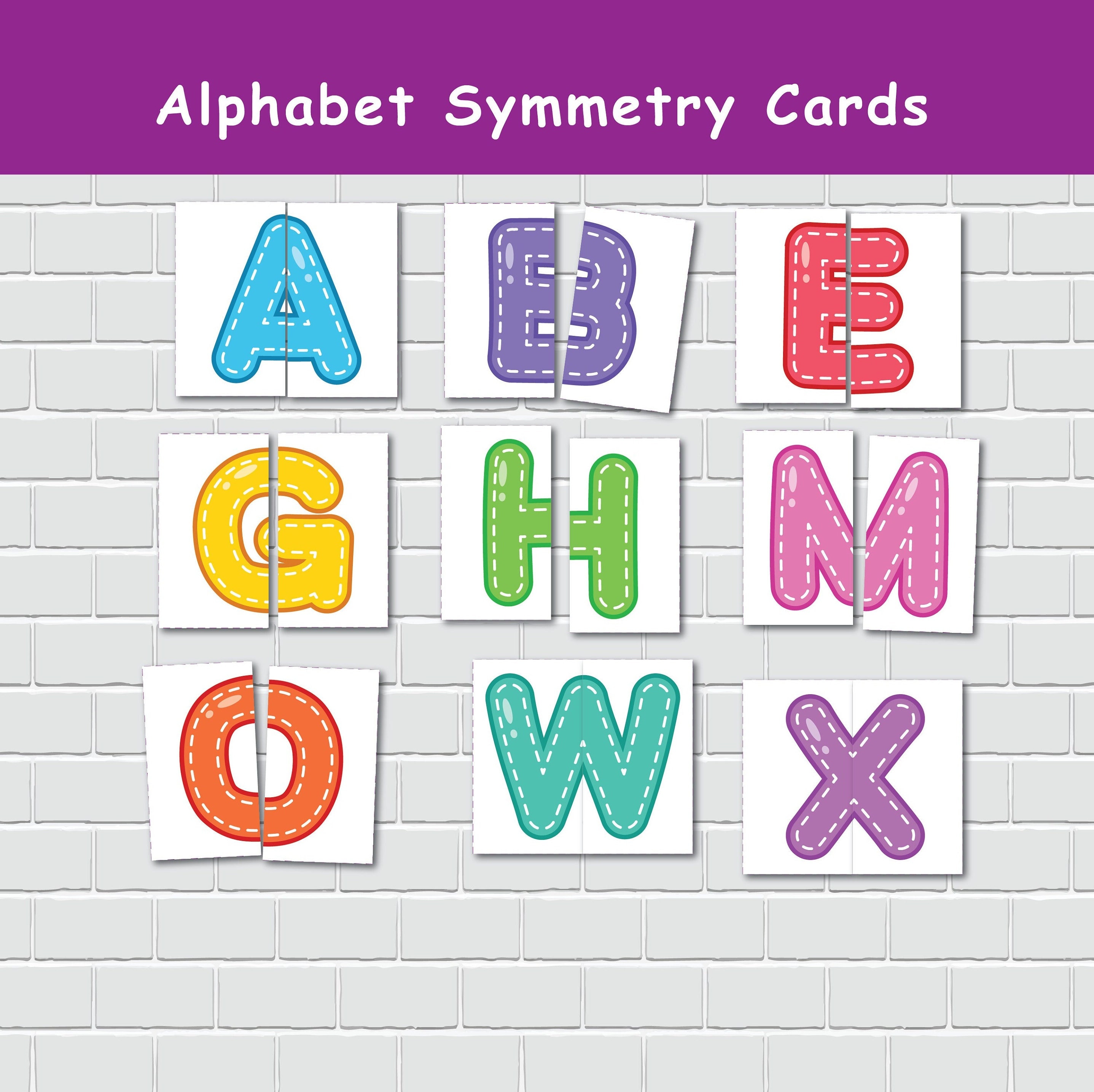 Schede di simmetria dell'alfabeto, gioco di abbinamento ABC, attività di abbinamento per bambini piccoli, apprendimento prescolare, materiale Montesso