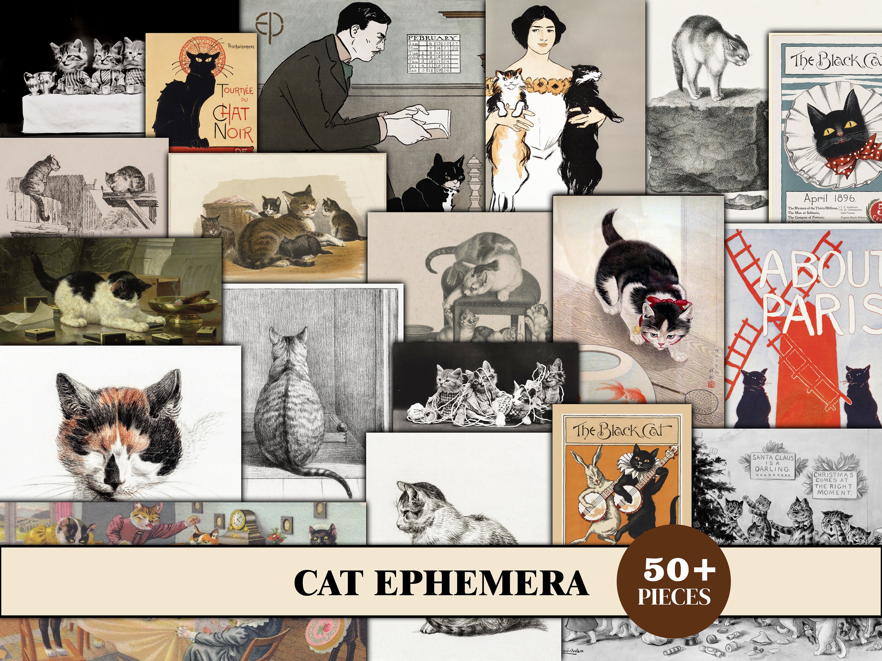 Cat Ephemera Pack, Cat Junk Journal Kit, Ephemera per Junk Journals, Junk Journal Supply, Ephemera Bundle, Collage Sheet, Cat Scrapbook