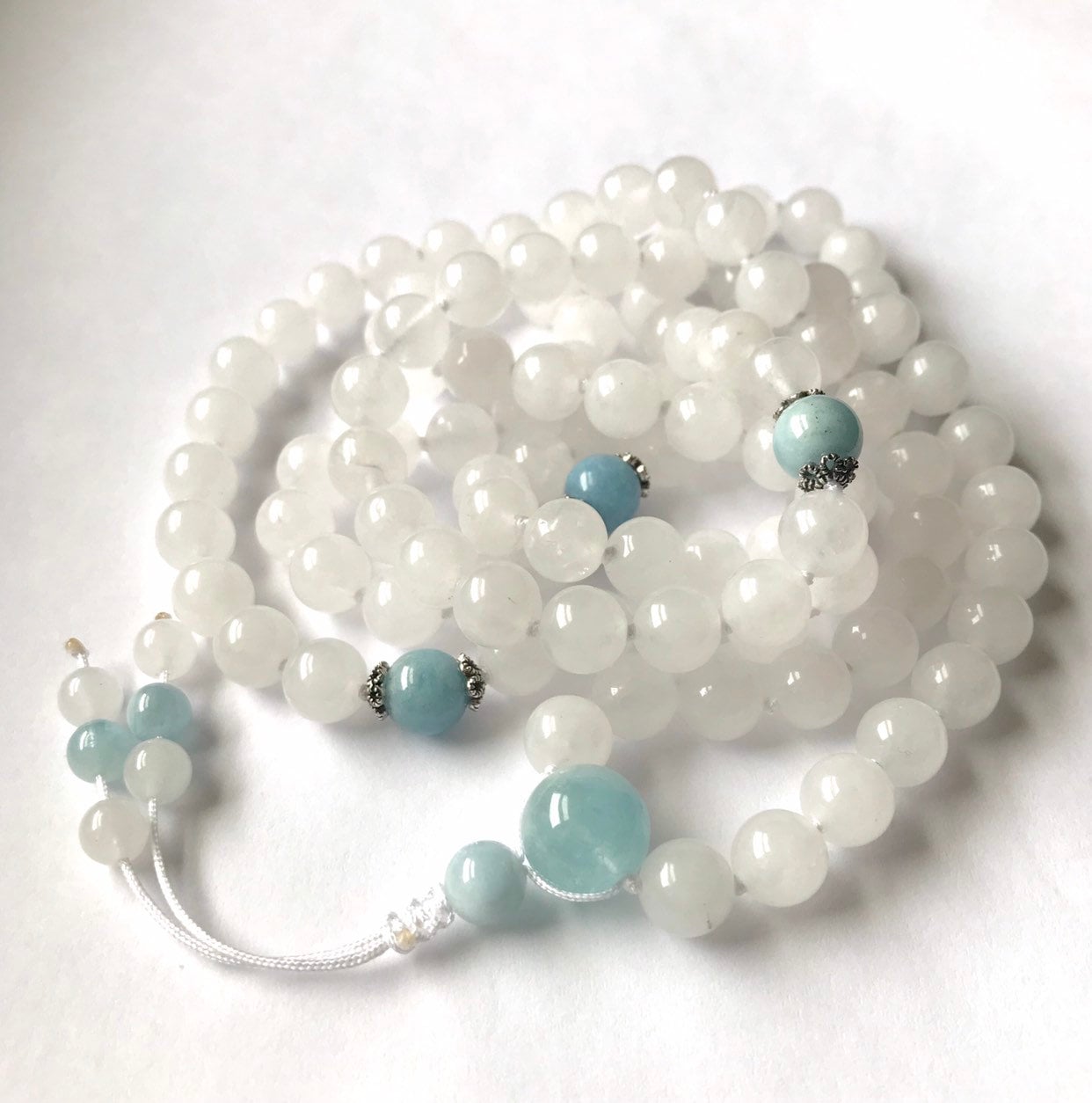 Collana Mala di giada bianca nefrite, 108 perline Mala, Meditazione Mala, Gioielli Yoga, Perline di preghiera buddista Mala, Chakra Mala, Japa Mala