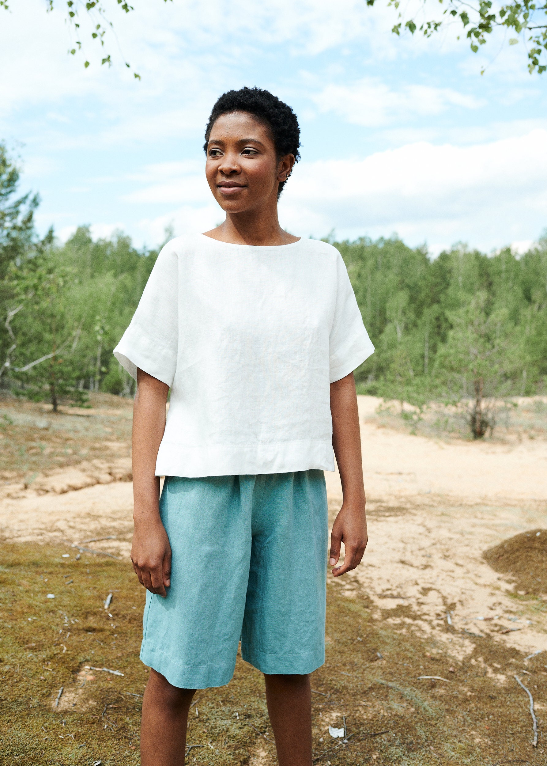 Top bianco latte Mona - Top in lino - Top in lino oversize - Camicetta in lino - Top in lino basic - Camicetta in lino minimal