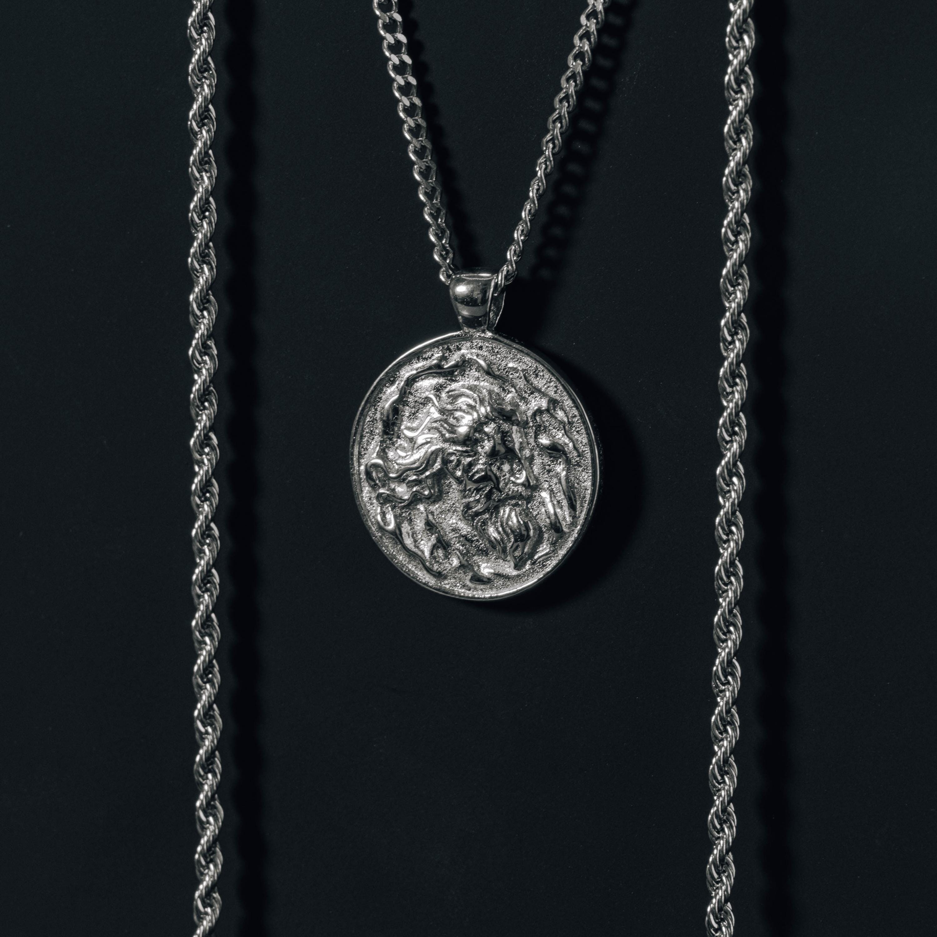 Collana da uomo - Collana con ciondolo Zeus in argento per uomo - Collana con medaglione spartano - Ciondolo in argento da uomo - Gioielli da uomo di