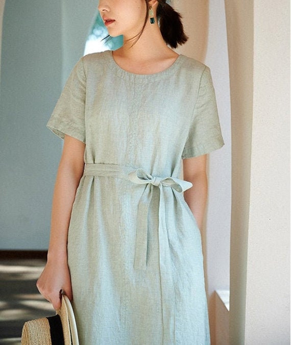 Abito lungo in lino con tasche, abito estivo in lino, abito midi in lino, abito oversize, abito in lino, abito in lino biologico, abito ampio, vestagl