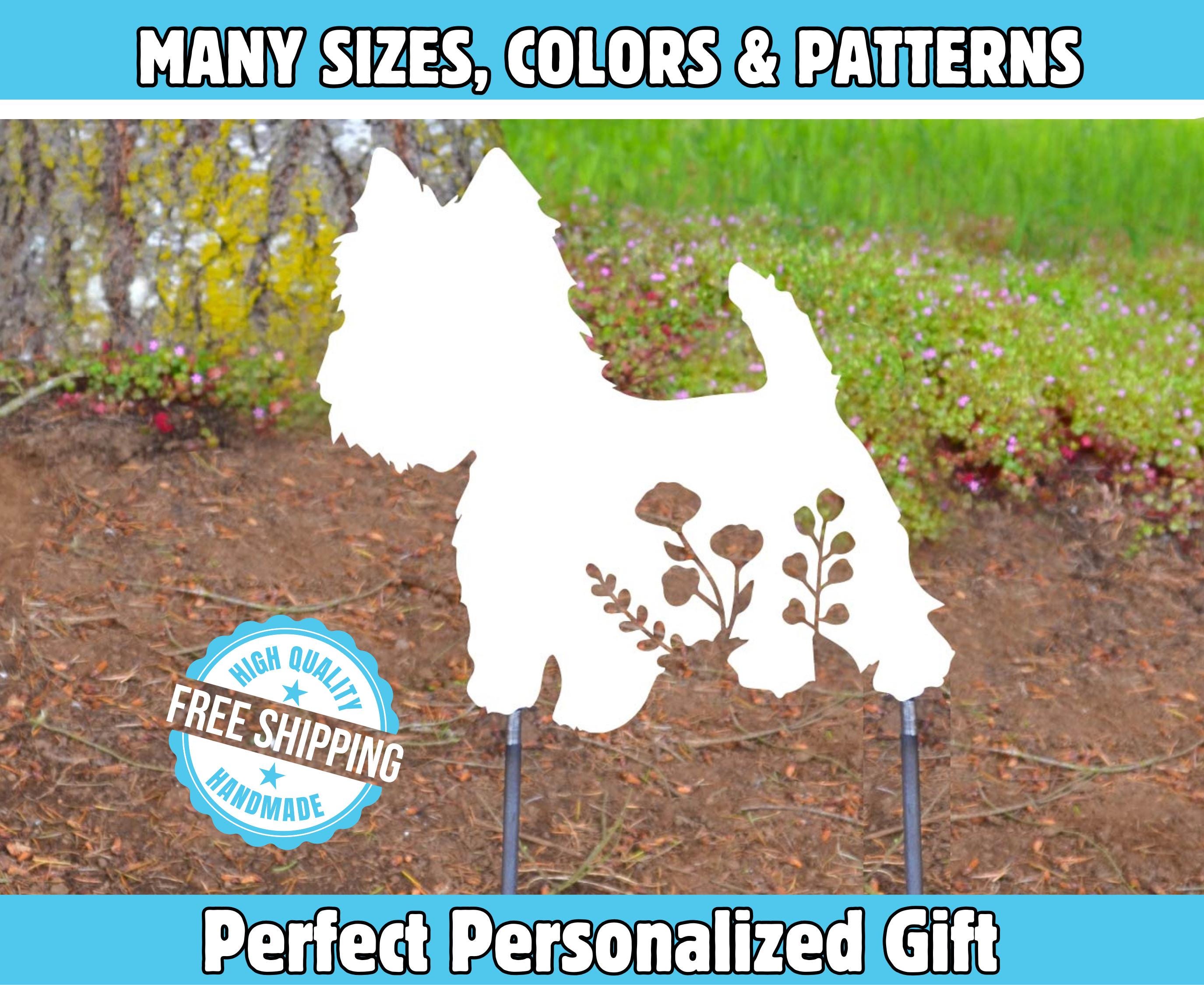 Palo da giardino per cani Westie, decorazione da giardino in metallo, sagoma di West Highland Terrier personalizzata, sagoma a forma di cuore, regalo