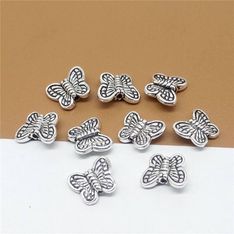 4 perline a forma di farfalla in argento sterling, perline a forma di farfalla in argento sterling, perline distanziatrici a forma di farfalla in arge