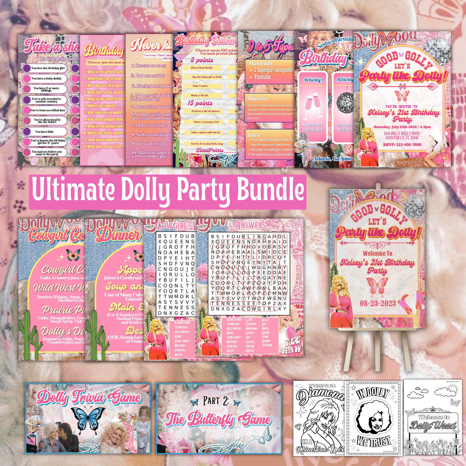 Dolly Parton, Giochi di società, Pacchetto di giochi di compleanno, Giochi di società per adulti, Bingo di compleanno, Giochi divertenti e interattivi