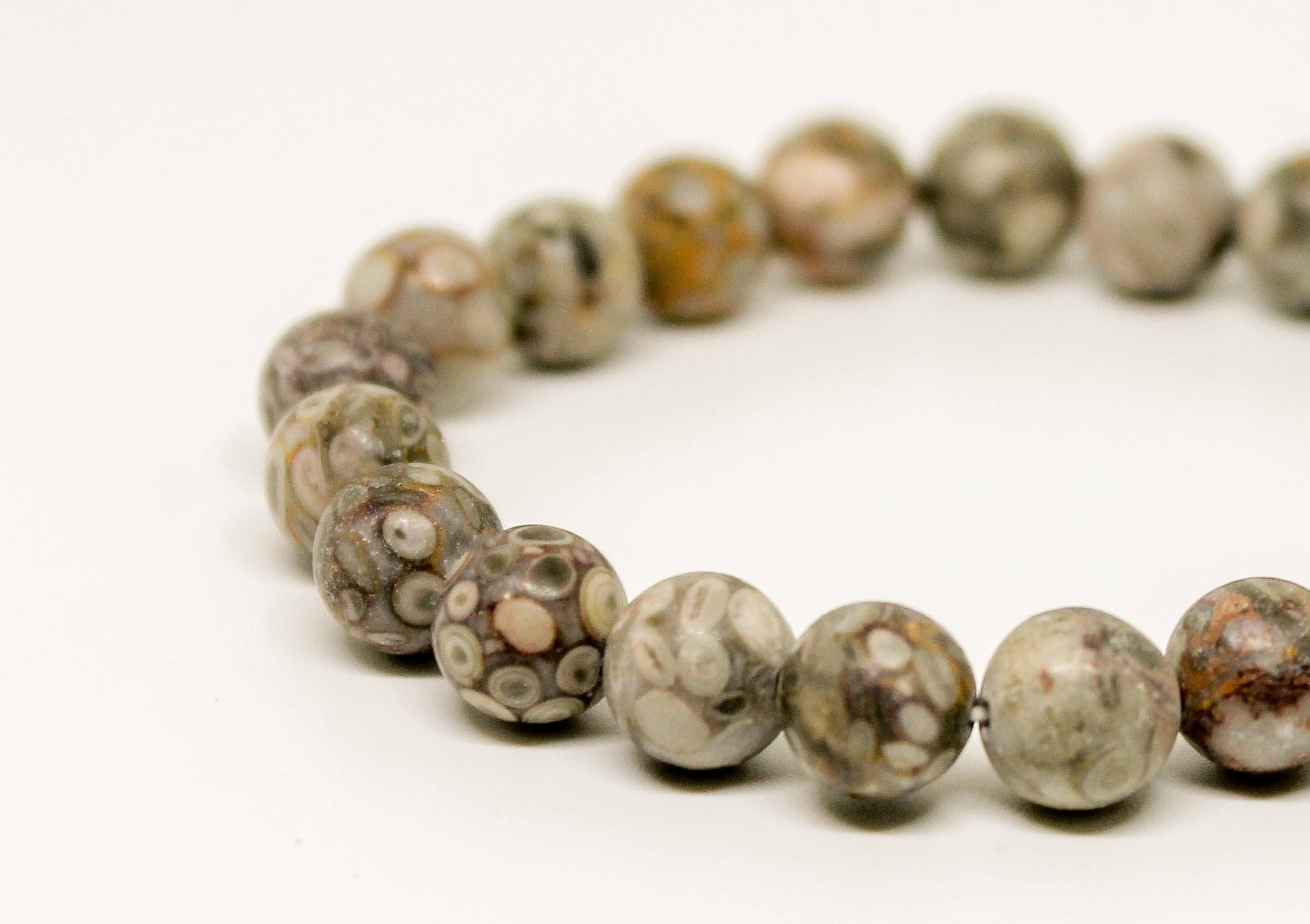 Bracciale in corallo fossile da 8 mm, gioielli fossili, bracciale in corallo fossile, bracciale in corallo, pietra di Petoskey, bracciale fossile, bra