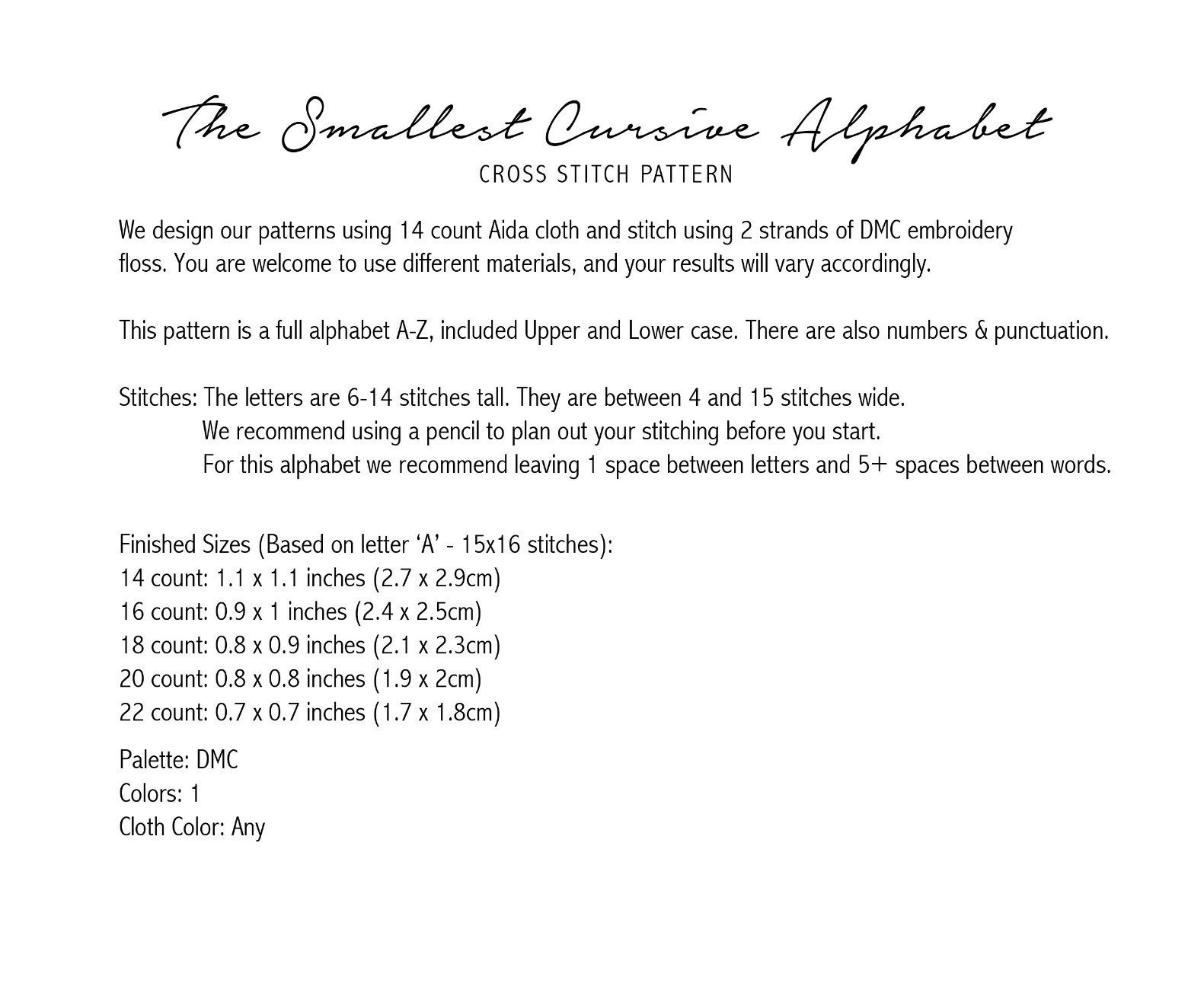 Schema punto croce con alfabeto corsivo più piccolo - Alfabeto piccolo punto croce - Schema alfabeto punto croce piccolo e carino - Carattere corsivo