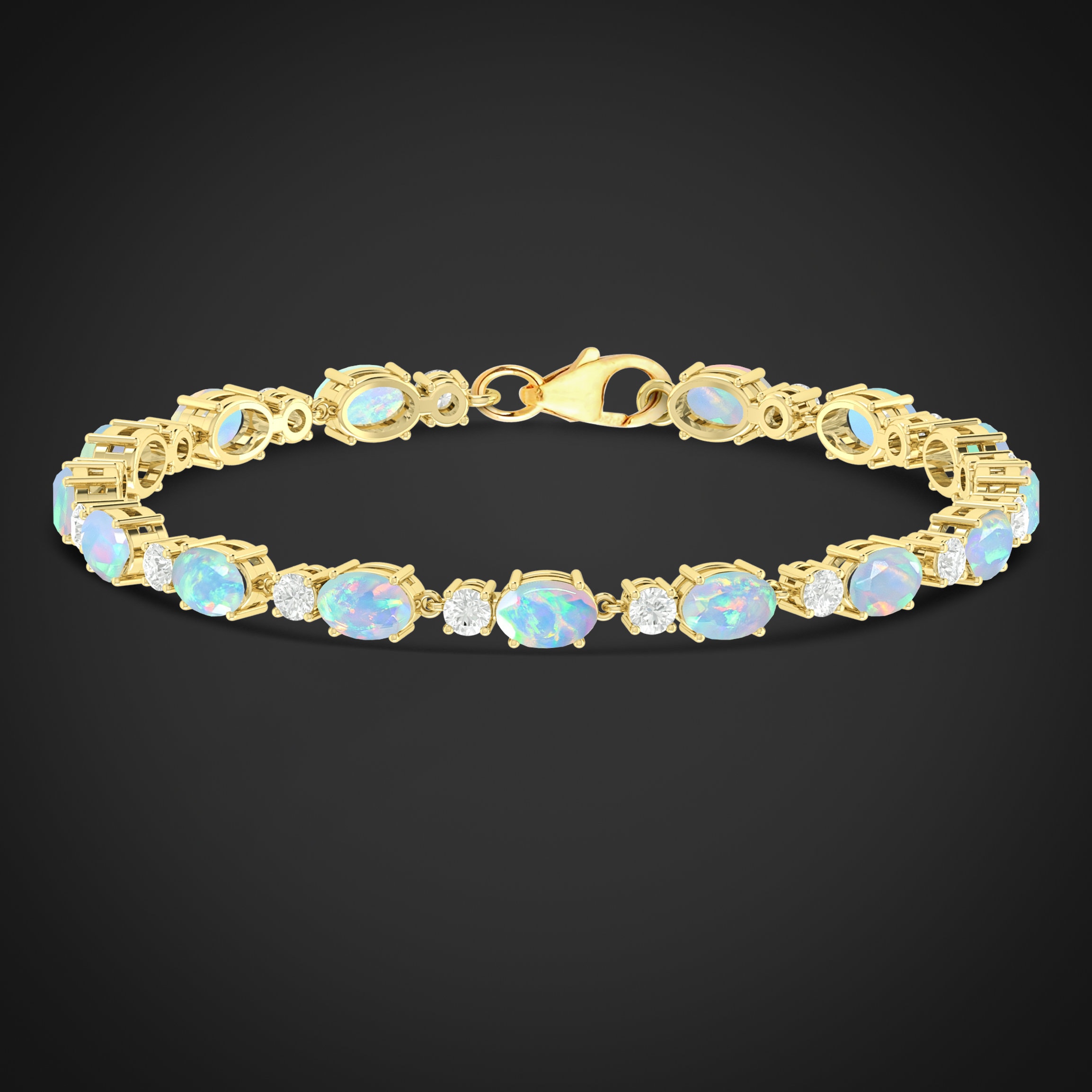 Bracciale con opale bianco fuoco, bracciale tennis, bracciale da donna, bracciale con opale ovale, bracciale minimalista, bracciale con opale etiope A